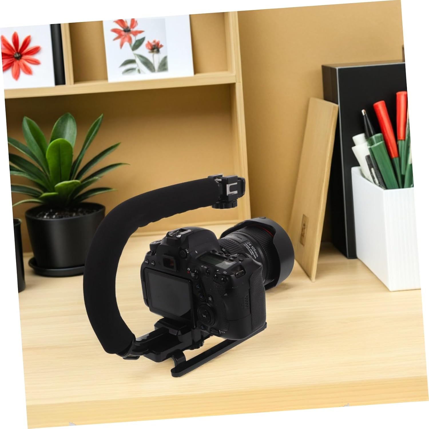 Smartphone Video Stabilizing Handle Grip Kit with U Shaped Phone Clamp, Lightweight Plastic and Metal Construction, Precision Stabilization for Camcorders and Cameras, for Travel