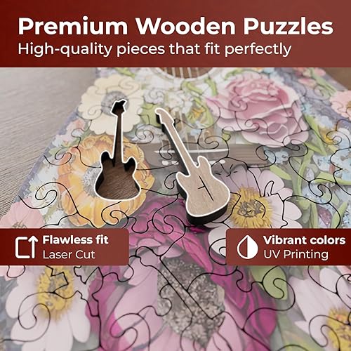 Miniatura 4 de Rompecabezas de madera de instrumentos musicales para adultos, guitarra única A3 con 121 piezas, rompecabezas con formas únicas, juegos familiares