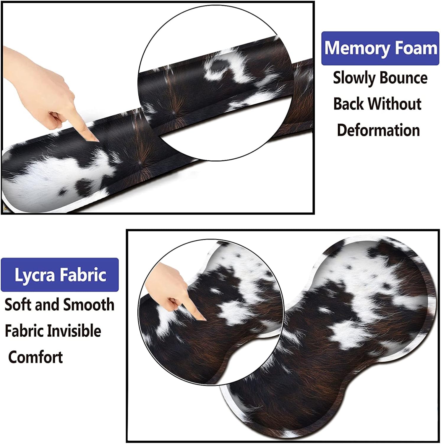 Keyboard Wrist Rest and Mouse Wrist Rest Support Padded Memory Foam Set, Durable Non-Slip Base for Computer Laptop Office Accessories,Ergonomic Mouse Pad Cute Cowhide Brown Black Cow image 3