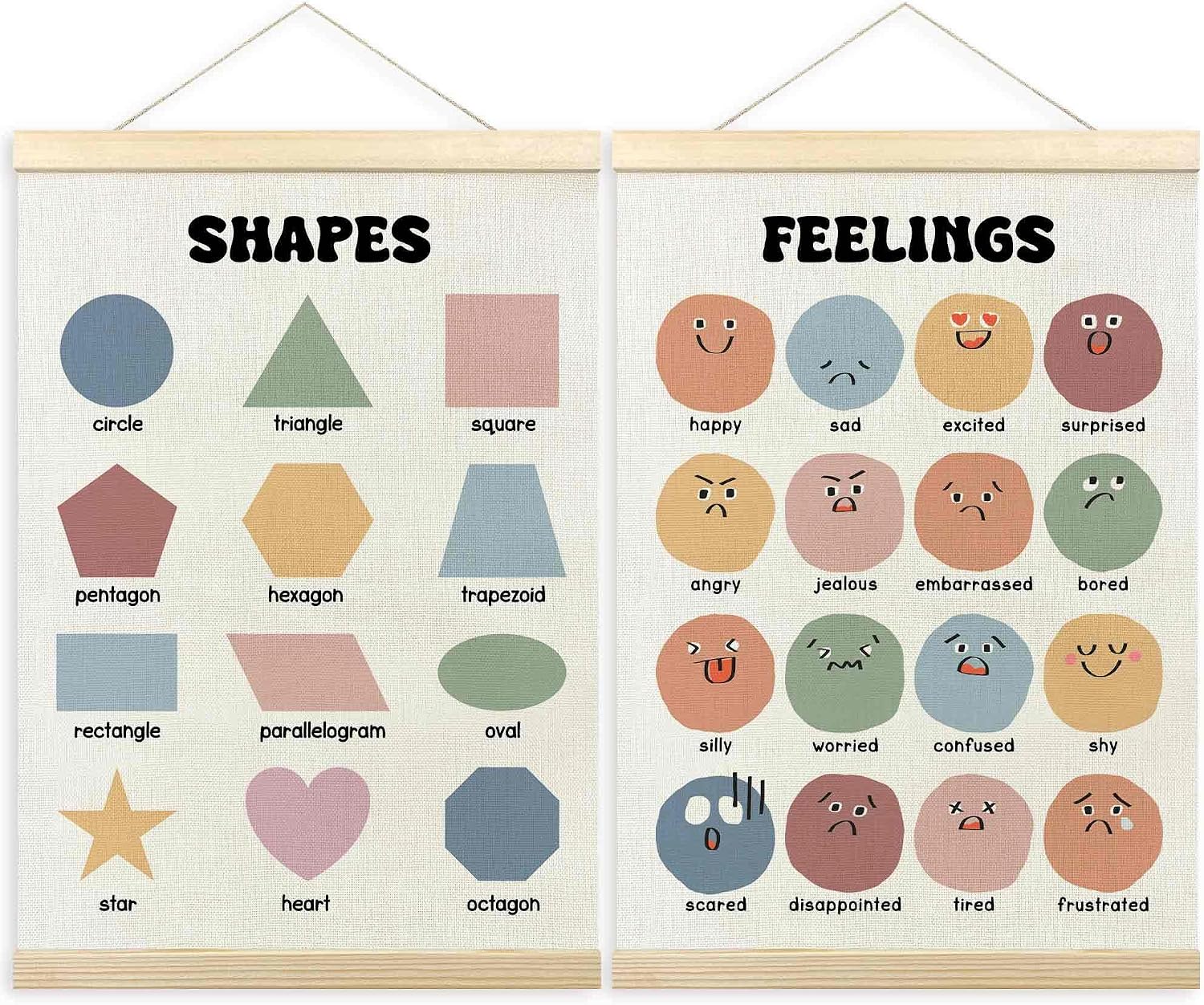 Amazon.com: TLESKE Shapes Feelings Emotions Chart Poster Hanger Frame ...