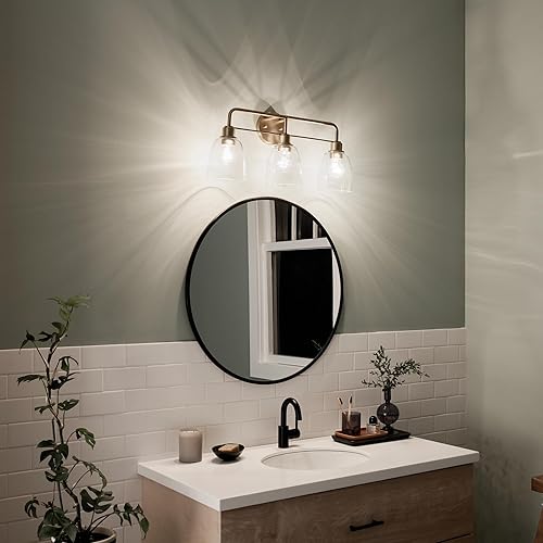 Miniatura 8 de Kichler Meller 55101CPZ - 2 luces de tocador de 15.25 pulgadas con vidrio transparente en bronce champán para baños y tocadores, 11.25 pulgadas de