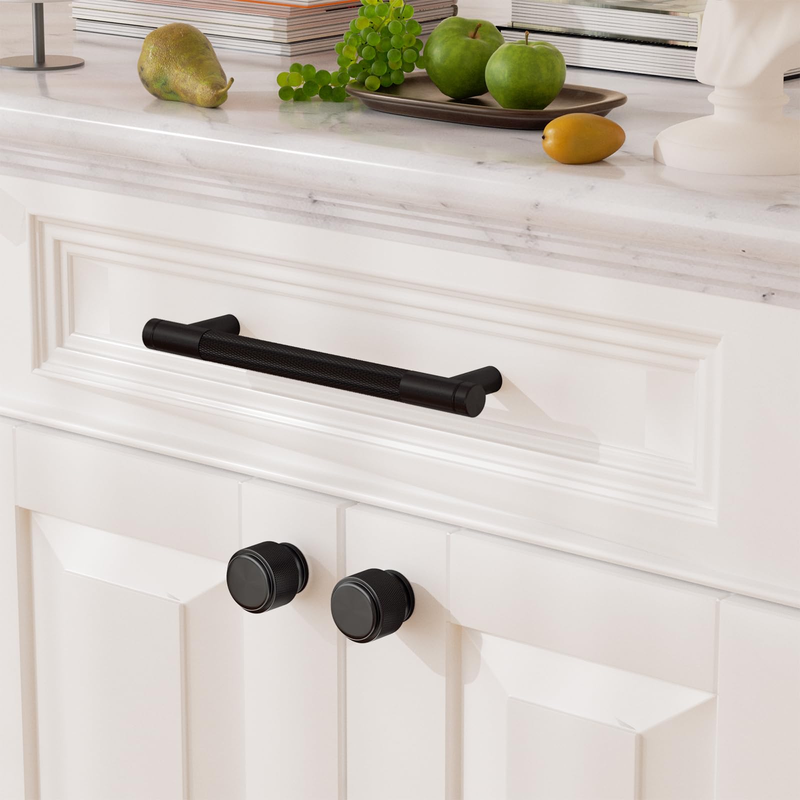 FURNIWARE 10 Pack Matt Black Knurled Cabinet Handles, 128mm(5 Inch) Hole Center - Image 2