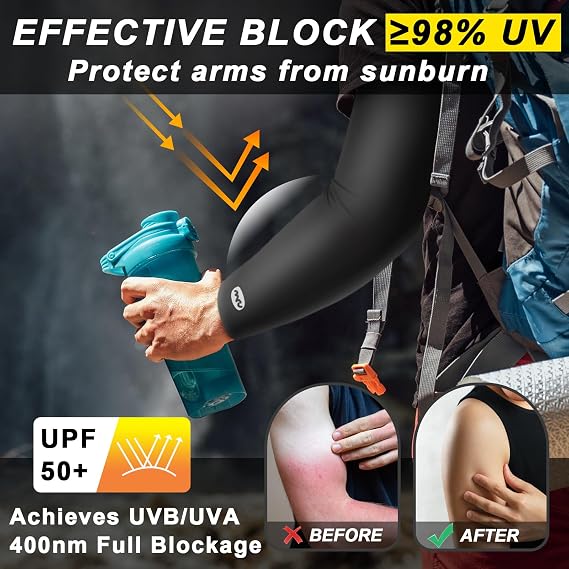 UV Sun Protection Arm Sleeves for Men Women, UPF 50+ Cooling Sun Sleeves to Cover Arms Sports Compression Covers for Golf Baseball Football Work Running Cycling Driving - 3 Pairs