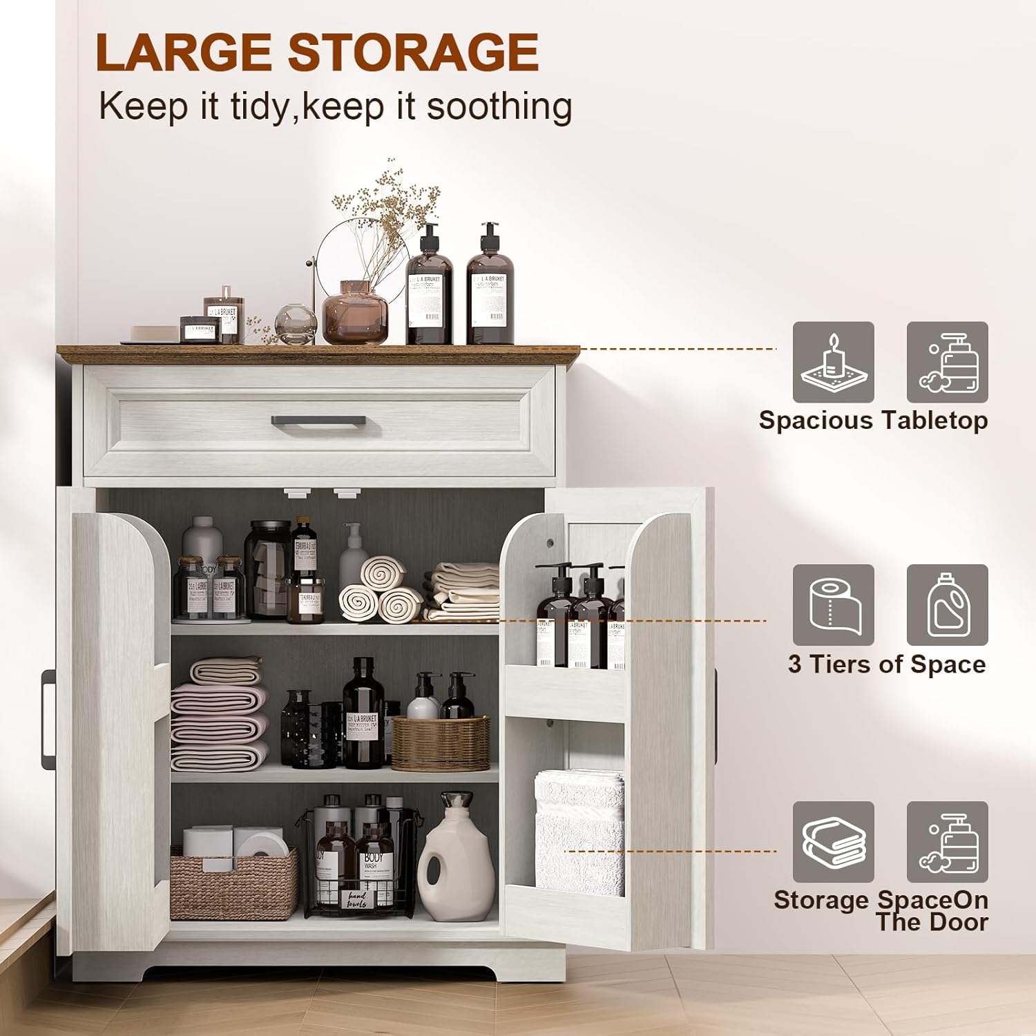 Kitchen Storage Cabinet with Drawer, Buffet Cabinet with Storable Door, Modern Floor Sideboard, White Freestanding for Living Room, Entryway