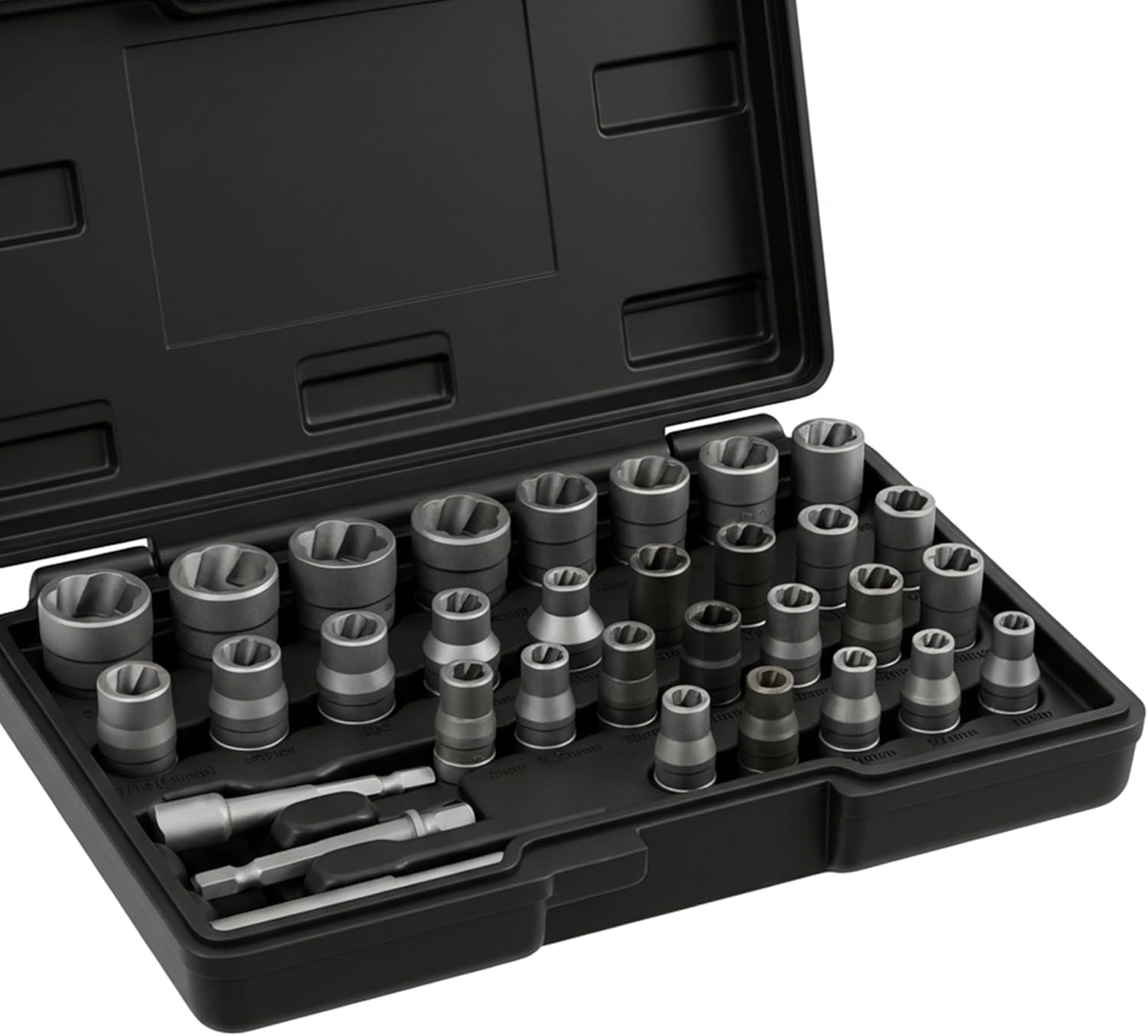 Bolt Extractor Kit, 32PCS Stripped Nut & Lug Removal Kit, Nut Extractor Socket Set with 1/4" & 3/8" Drive, Rounded Bolt Remover for Removing Damaged, Frozen, Rusted, Rounded-Off Bolts, Nuts & Screws