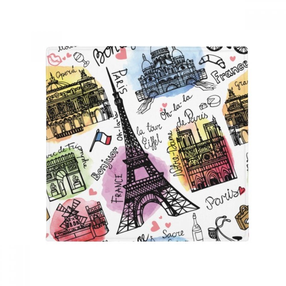 Tapis animaux Tour Eiffel 80x80cm antidérapant aquarelle multicolore