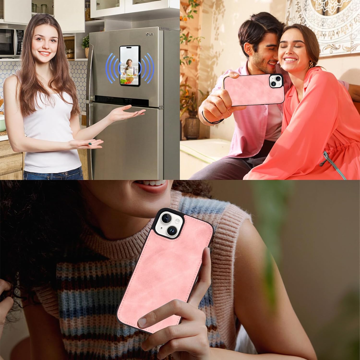 TwoHead Wallet Case Compatible with iPhone 15 Plus,Detachable Magnetic Phone Case,All-Round Shockproof Protective Leather Phone Case with Card Holder,6.7 in,Pink - Image 4