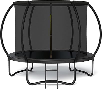 Trampoline 8FT Trampoline for Kids/Adults - Outdoor Recreational Trampolines with Enclosure Net Curved Poles and Ladder, Heavy Duty Trampoline Anti-Rust Coating, ASTM Approval
