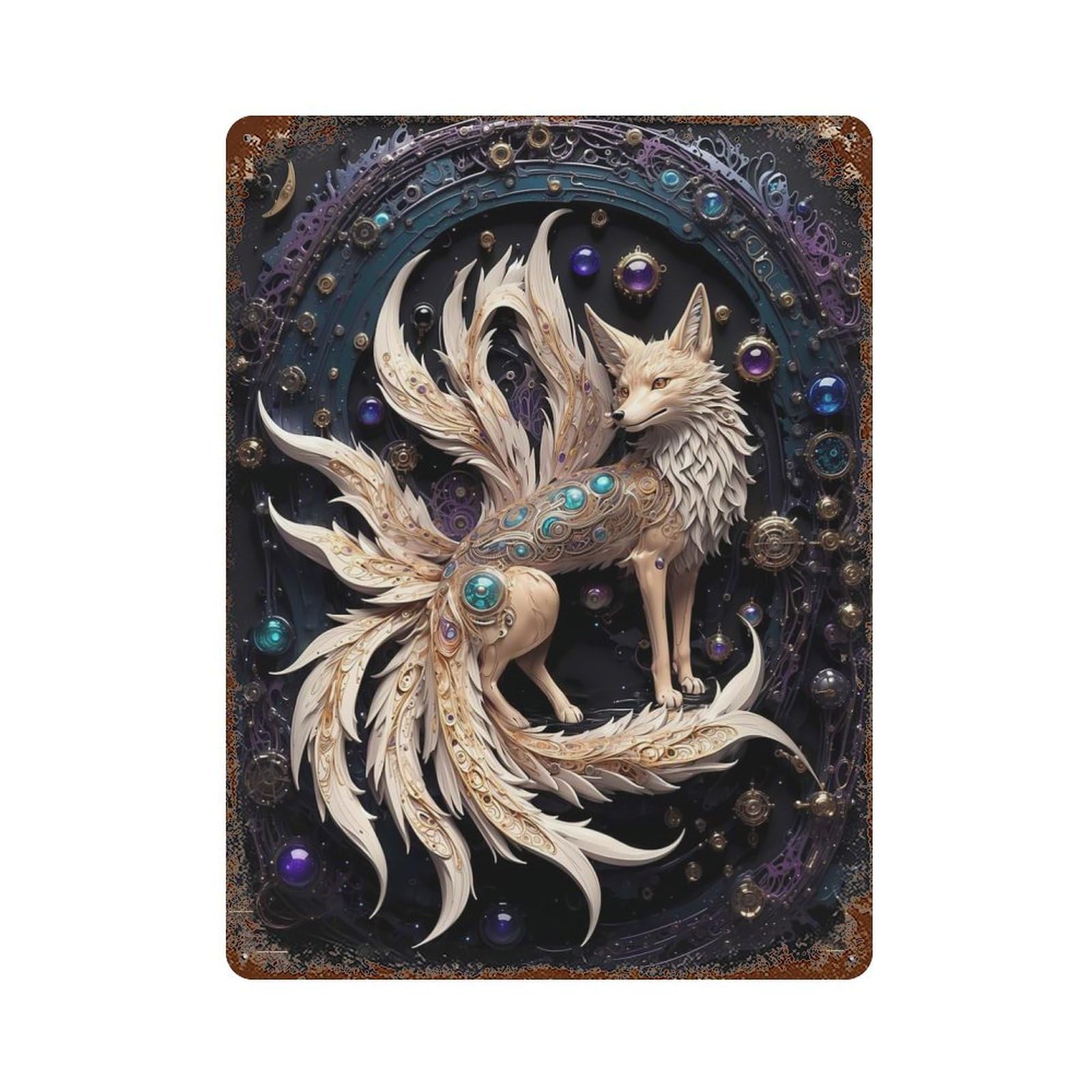 Legend Nine Tailed Fox Distressed Metal Wall Sign 15.7"x11.8", Rustic Home Decor for Living Room, Hallway And Home Decor