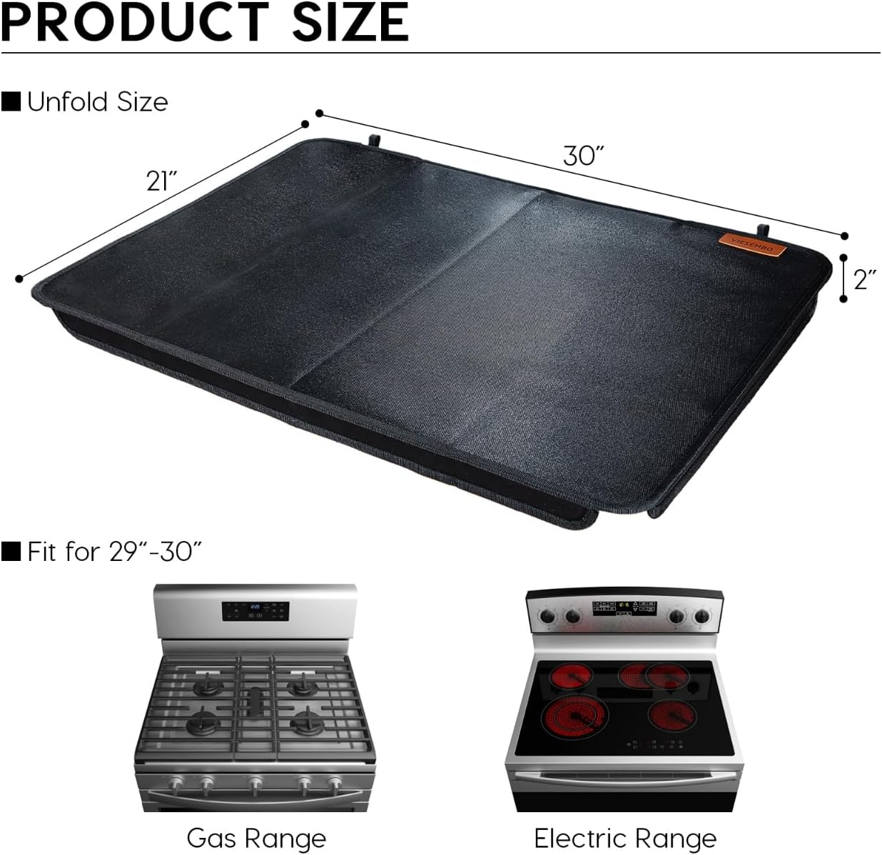 Fireproof Gas Stove Top Cover – Heat-Resistant Gas Stove Cover Hard Board, Foldable Oven Cooktop Protector, Durable & Easy-Clean Black Range Mat, 30 x 21 Inch