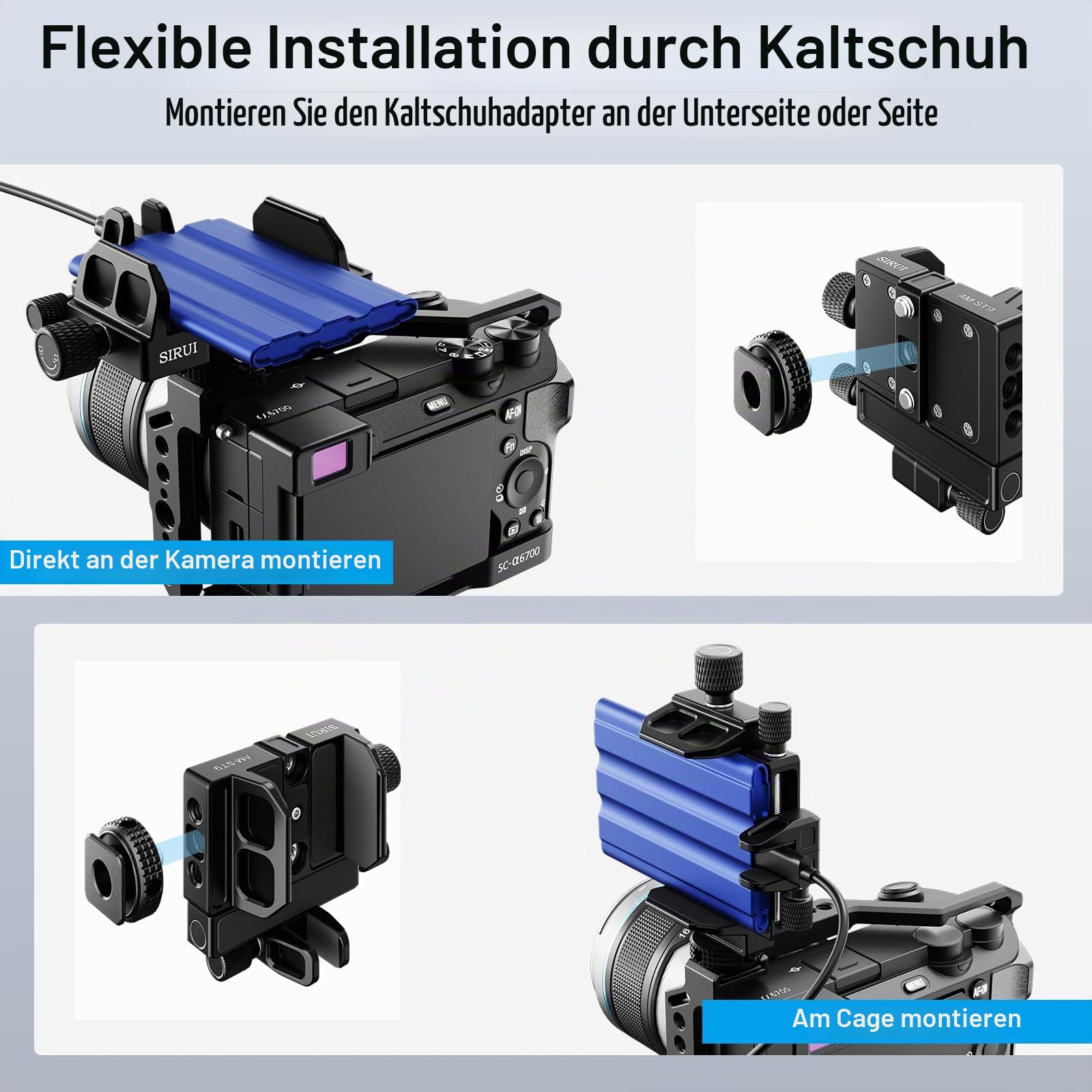 SIRUI Montagehalterung SSD Mount Bracket, Universeller SSD-Halter mit Kaltverschluss und USB-C-Kabelklemme, kompatibel mit Samsung T7/T5, für SSD, für Z Cam E2, AM-ST9