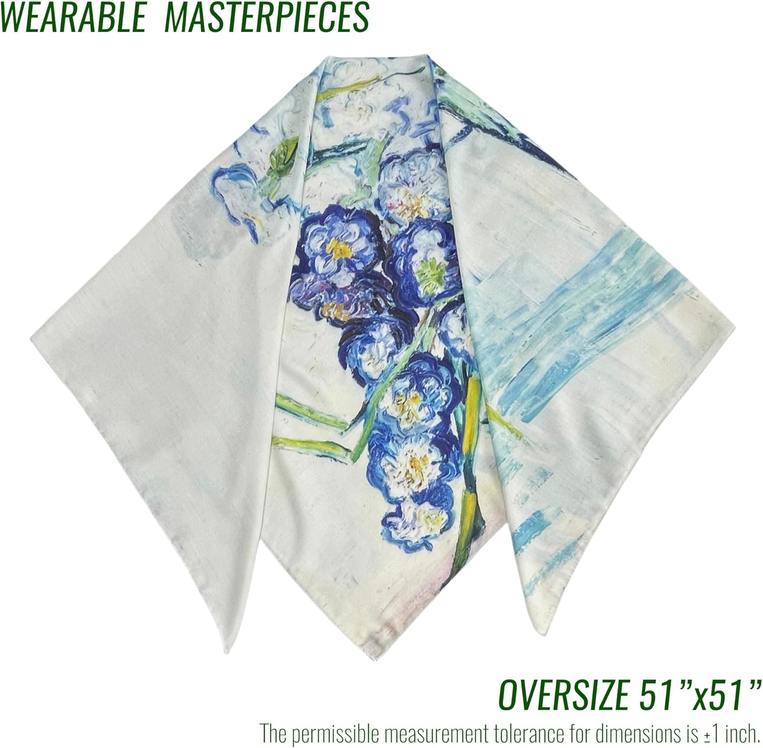 Artist Oil Painting Wraps 51"x51" Cashmere-Soft Art Pashmina Luxury Rolled Hem Women Large Travel Blanket Shawl