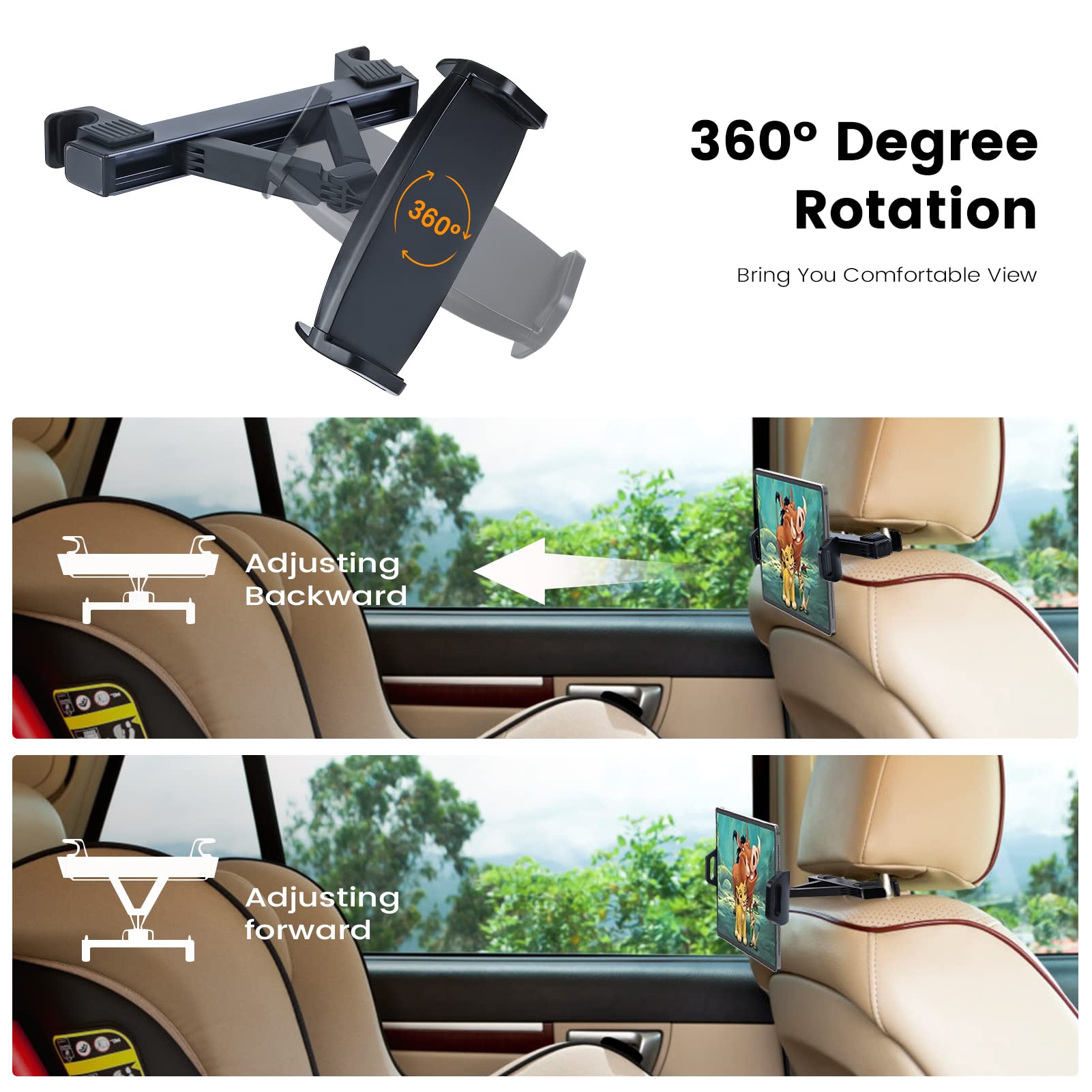 Supporto Tablet Per Auto Da Poggiatesta - Regolabile 360°, Estendibile Fino A 25cm | Per Dispositivi 4.7-12.9 Pollici - Foto 12