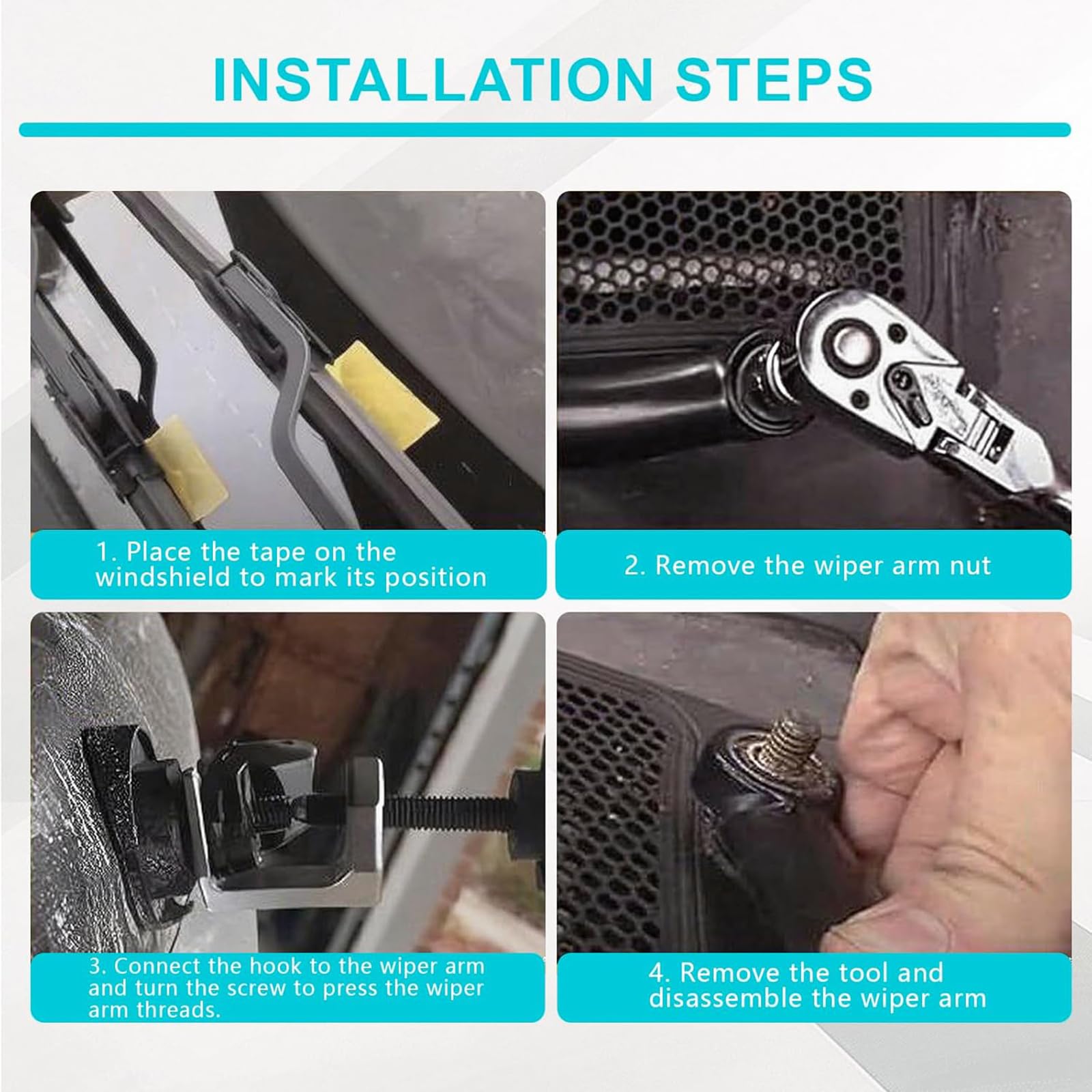 Estrattore per braccio tergicristallo per auto Strumento per rimozione resistente Smontaggio rapido Strumento per rimozione braccio tergicristallo per auto Estrattore per parabrezza Rimozione