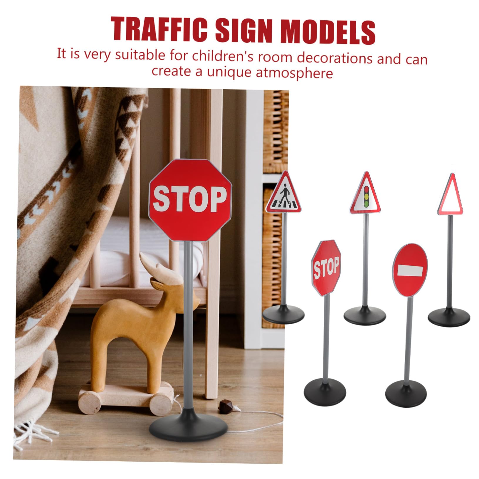 BESTonZON Jouets Éducatifs 5 Pièces de Signalisation Routière Rouge en Plastique Abs Décorations et Jeu Imaginatif Sécurisé pour Garçon et Filles pour Chambre D'garçon et Filles
