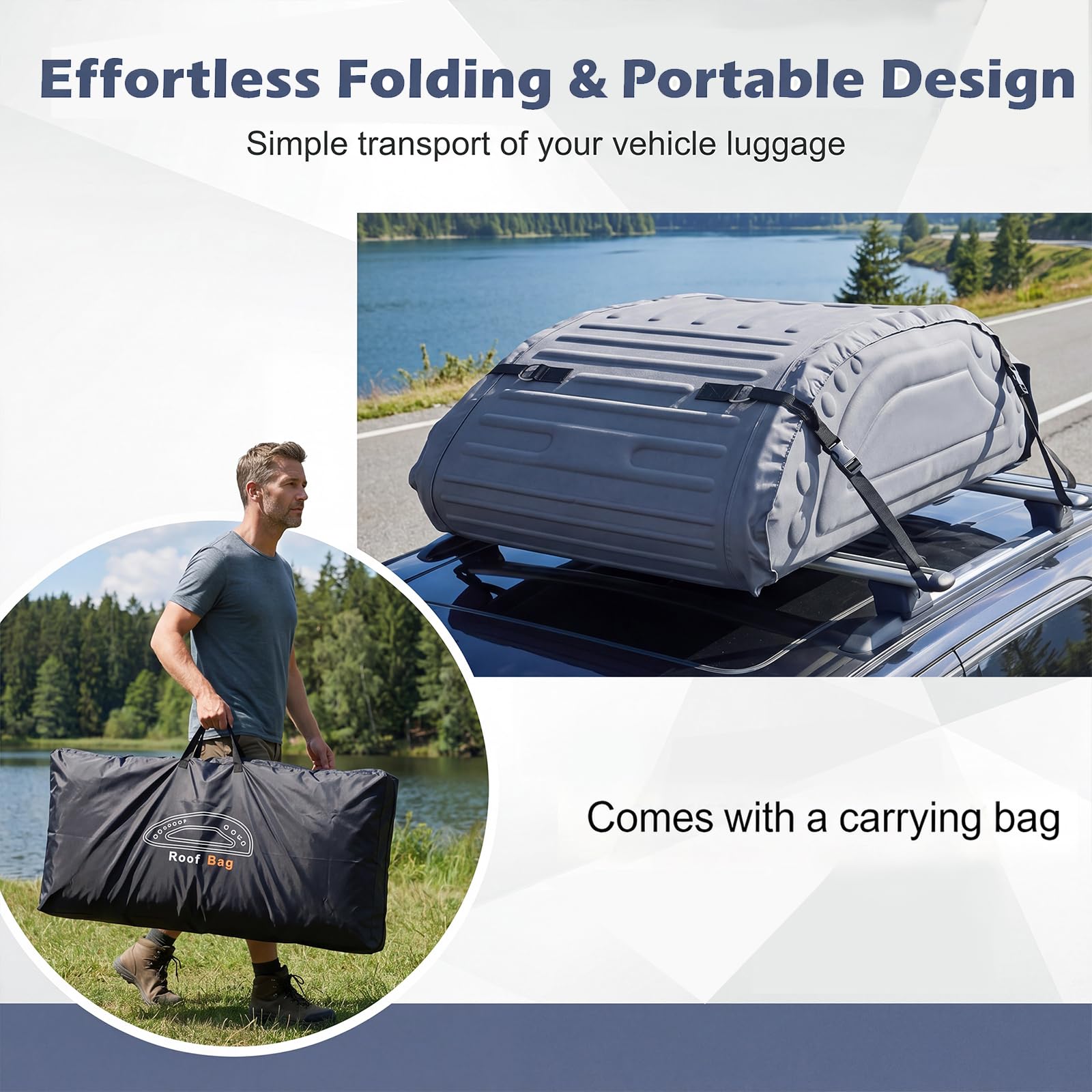 GIANTEX Borsa da Tetto per Auto 400 L, Box Portabagagli in Tessuto Oxford Impermeabile, Design Aerodinamico e Universale, Portapacchi Pieghevole e Antiscivolo con 4 Corde