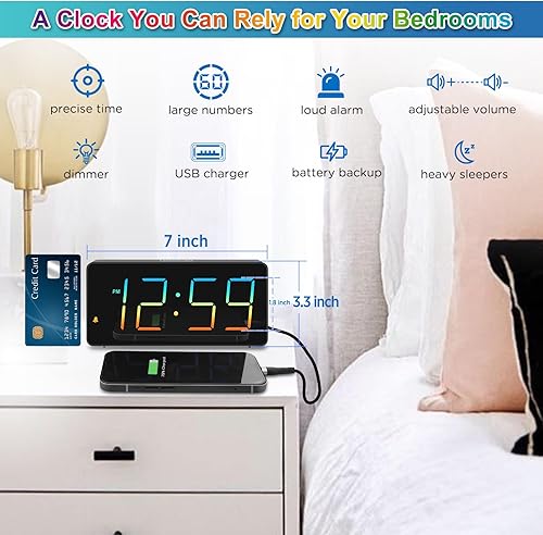 Miniatura 37 de Peakeep Reloj digital, reloj despertador alimentado por batería para dormitorios, esfera de espejo, números grandes, 6 atenuadores para personas Aqua