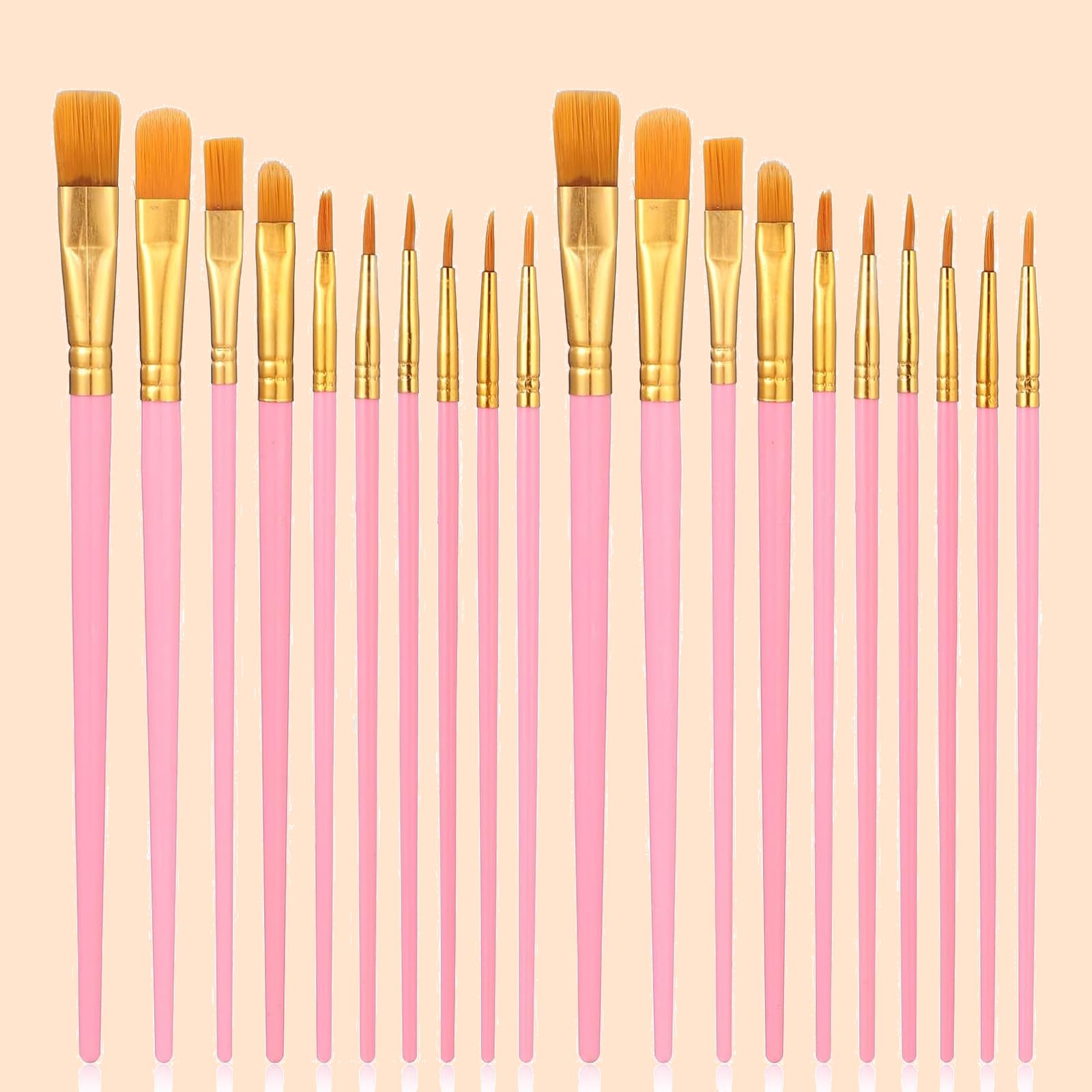 20 Pack Oil Paint Brushes Set Synthetic Bristle Plastic Handle Artist Brush Kit Multi Shape Tips Long Handle Fine Detail Use (Pink)