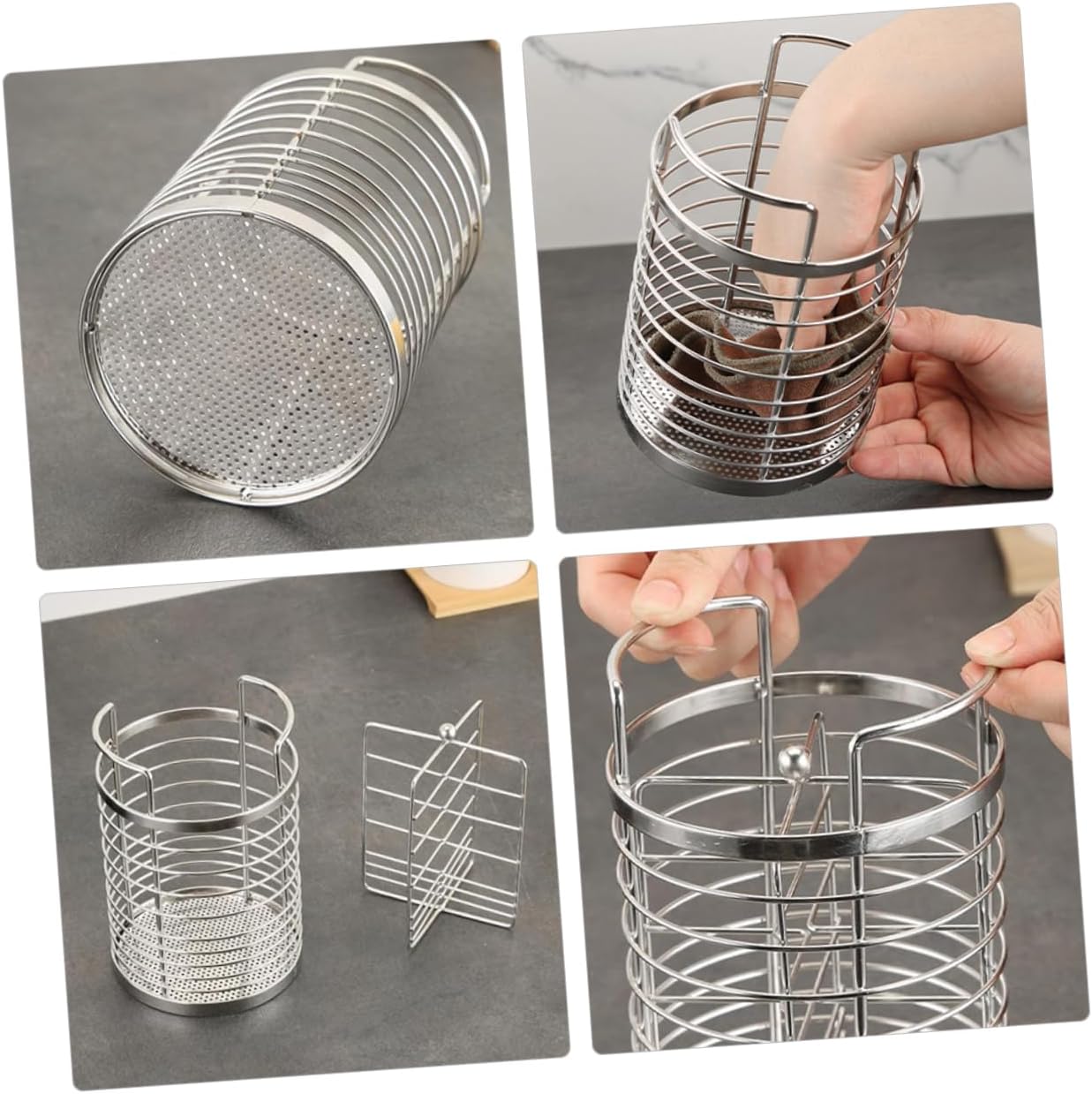 Stainless Steel Chopstick Holder Multifunctional Cutlery Organizer for Kitchen Counter Rotatable Design Easy Drainage for Spoons Forks and Utensils Storage