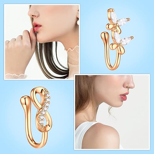 Miniatura 3 de JFORYOU Anillo de nariz falso Anillo de tabique falso Anillo de nariz falso Anillos de nariz falsos para mujeres Piercing de nariz falso con clip de