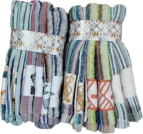 Miniatura 7 de Zd Paños De Cocina Rizo 100 Algodón Multicolor Rayas Con Dibujo Bordado Pack 12 Toallas De Cocina