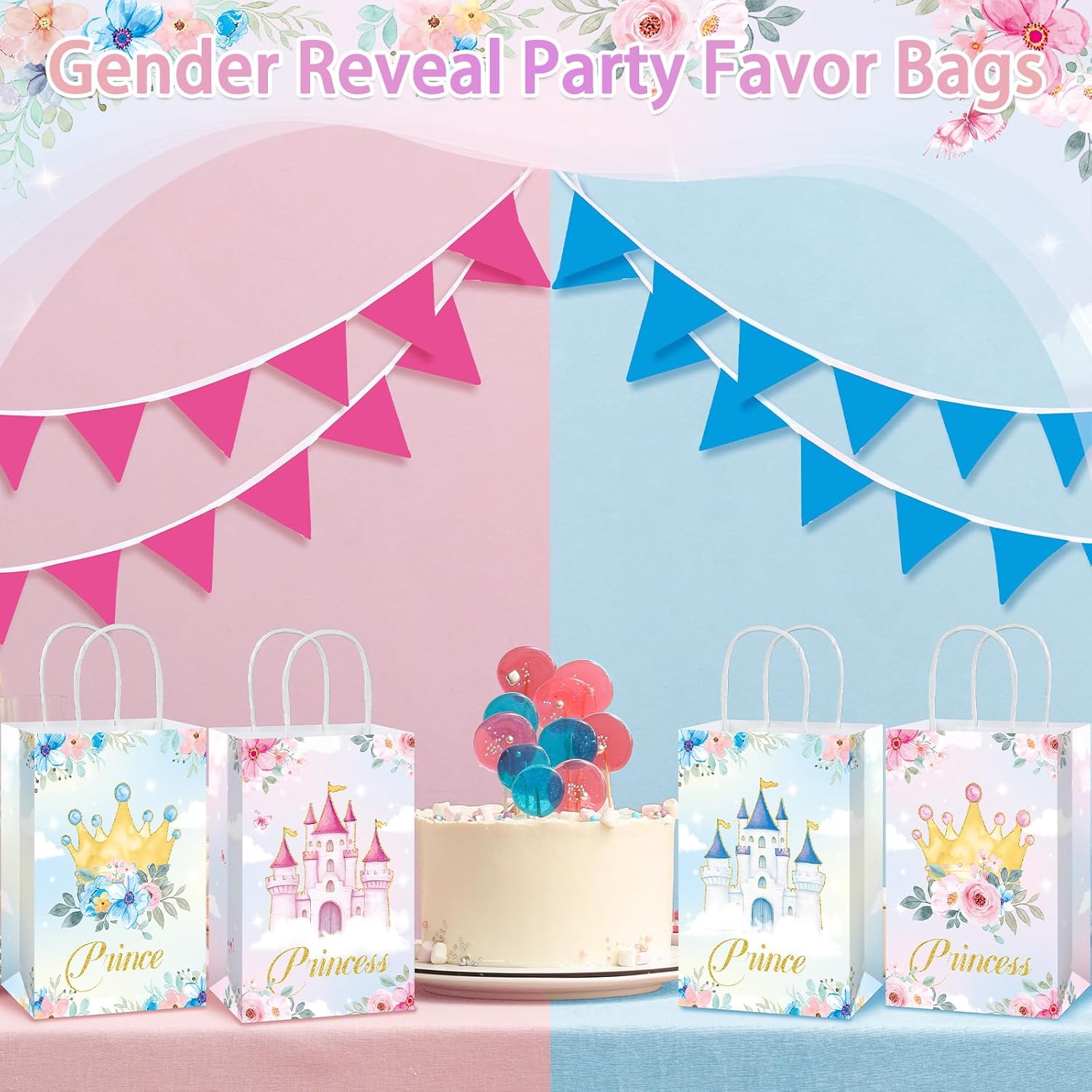 16Pcs Princess Prince Party Favor Bags Princess Paper Treat Bag with Handles Prince Castle Candy Goodie Gift Birthday Bags for Party Decorations Boys Girls Gender Reveal Baby Shower Wedding Supplies - Image 7