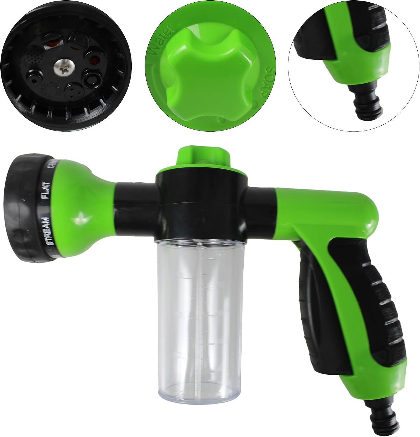 Car Wash Brush Foam Gun,High-Pressure Garden Hose Nozzle With 8 Spray Patterns & 3.5OZ Soap Dispenser - Ideal For Lawn,Car Wash,Cleaning,Patio(Green）