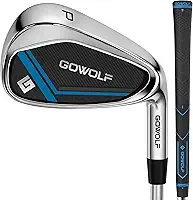 Gowolf Conjunto de ferro de golfe ou ferros simples (5, 6, 7, 8, 9, cunha de arremesso) para homens, mão direita, eixo de aço premium de 95 g com sulcos profundos para perdão extremo, precisão e