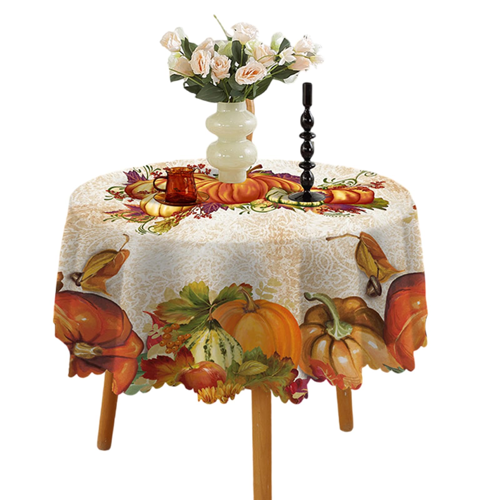 Hsioluted 150cm Round Tablecloth with Autumn Theme for Seasonal Celebration and Home Decoration Pumpkin Tablecloth