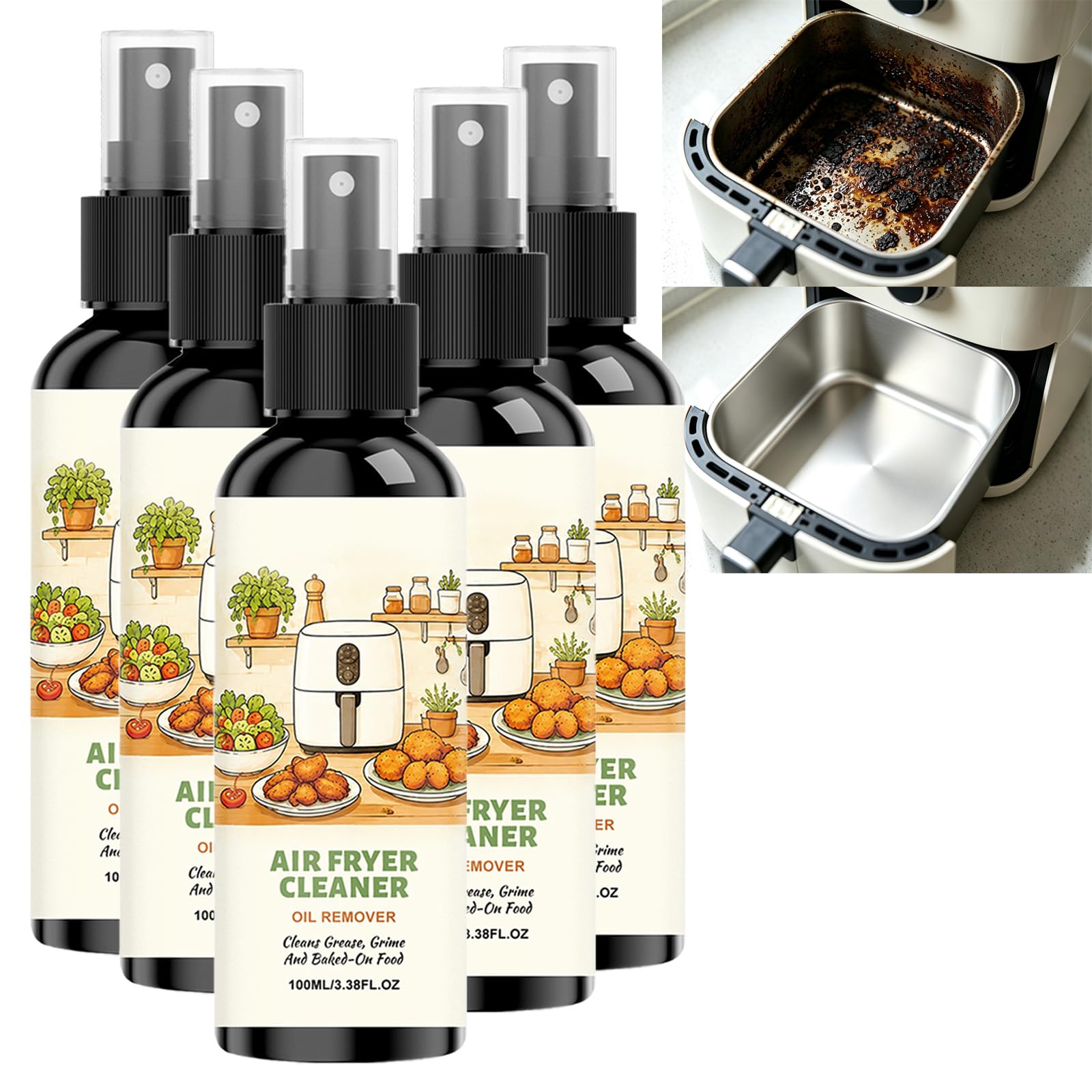 Detergente e sgrassatore per friggitrice ad aria Spray detergente pe (5pcs) | Cucina, cestelli, griglie e vassoi, rimuove il grasso incrostato, detergente professionale multiuso.