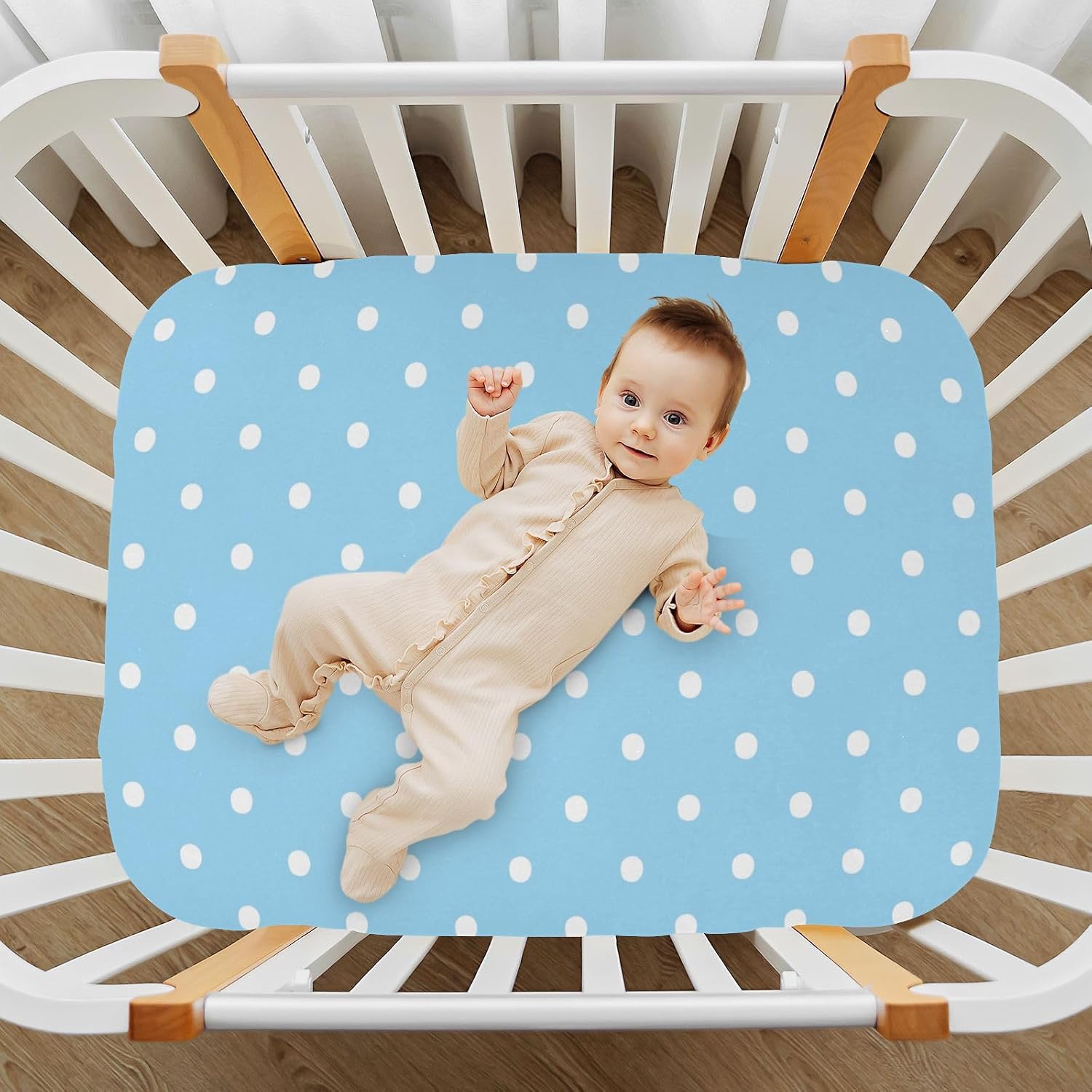 Crib Sheet Breathable Soft Crib Mattress Sheet for Baby Toddler Boys Girls Fitted Crib Sheet Fit Standard Crib Mattress 52 x 28 Inch Polka Dots Blue