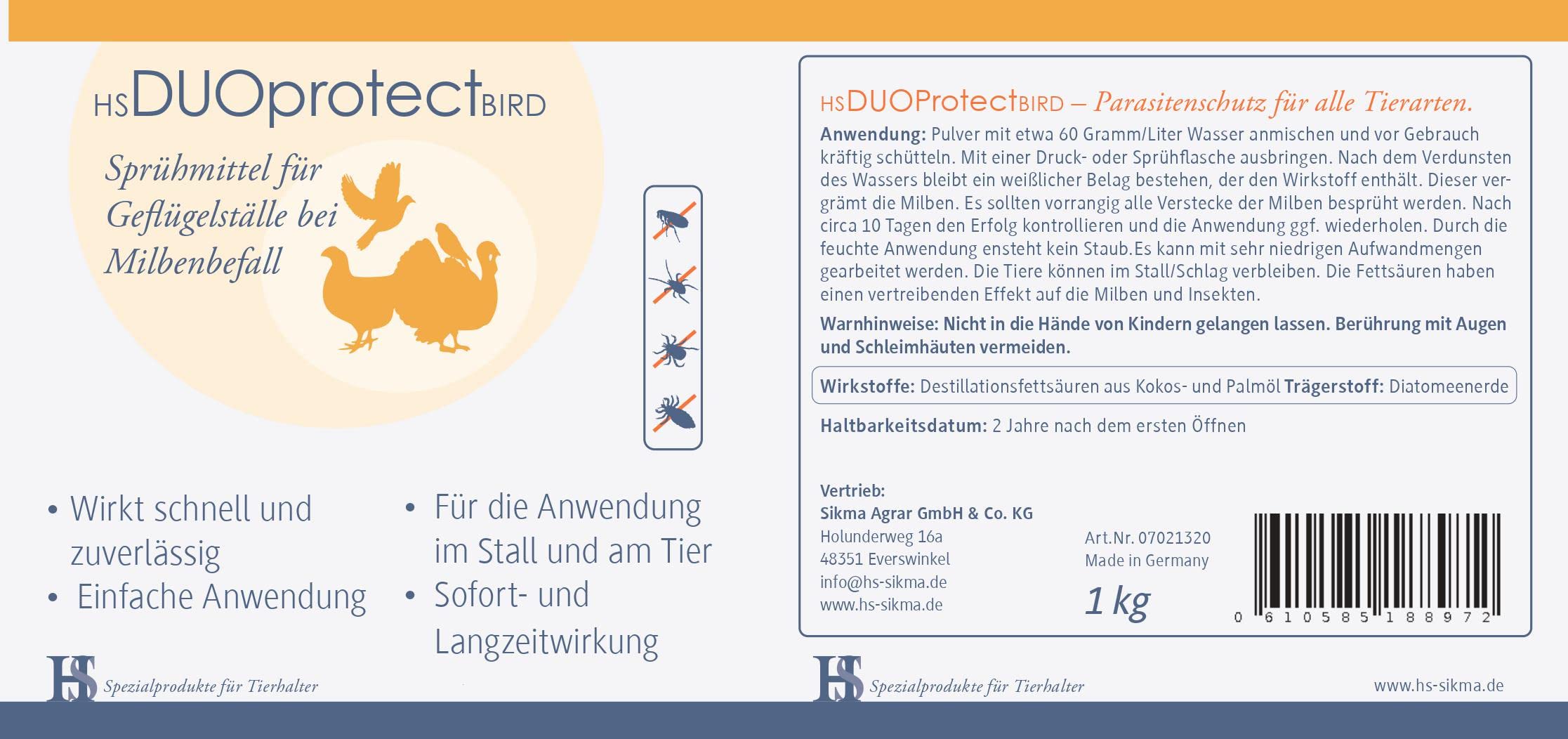 HS Duo Protect Bird 1kg- Sprühmittel für Geflügelställe bei Milbenbefall