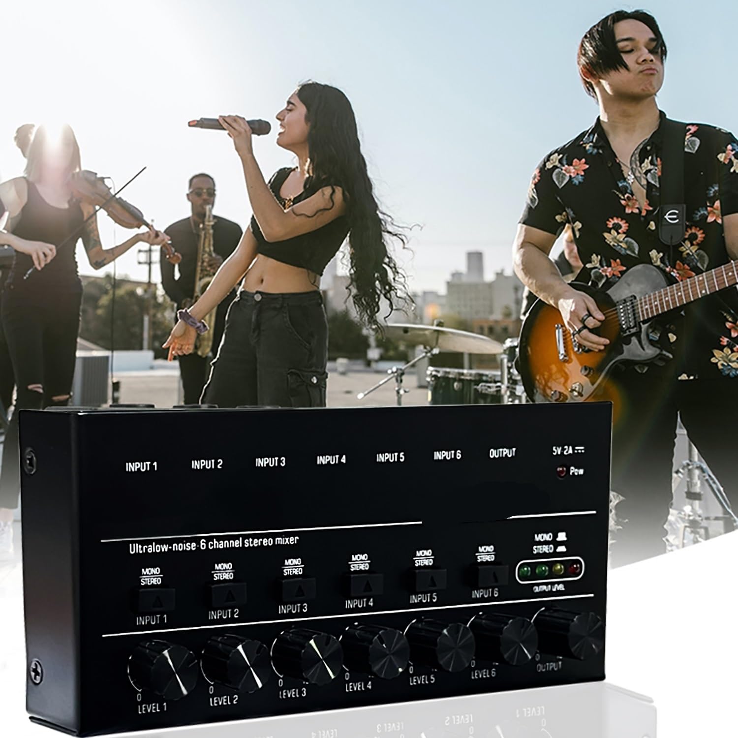 Mesa Mezclas DJ, Mezclador de audio de 6 canales de ruido ultrabajo Mezclador de sonido profesional Mezclador estéreo 6,35 mm(Nero)