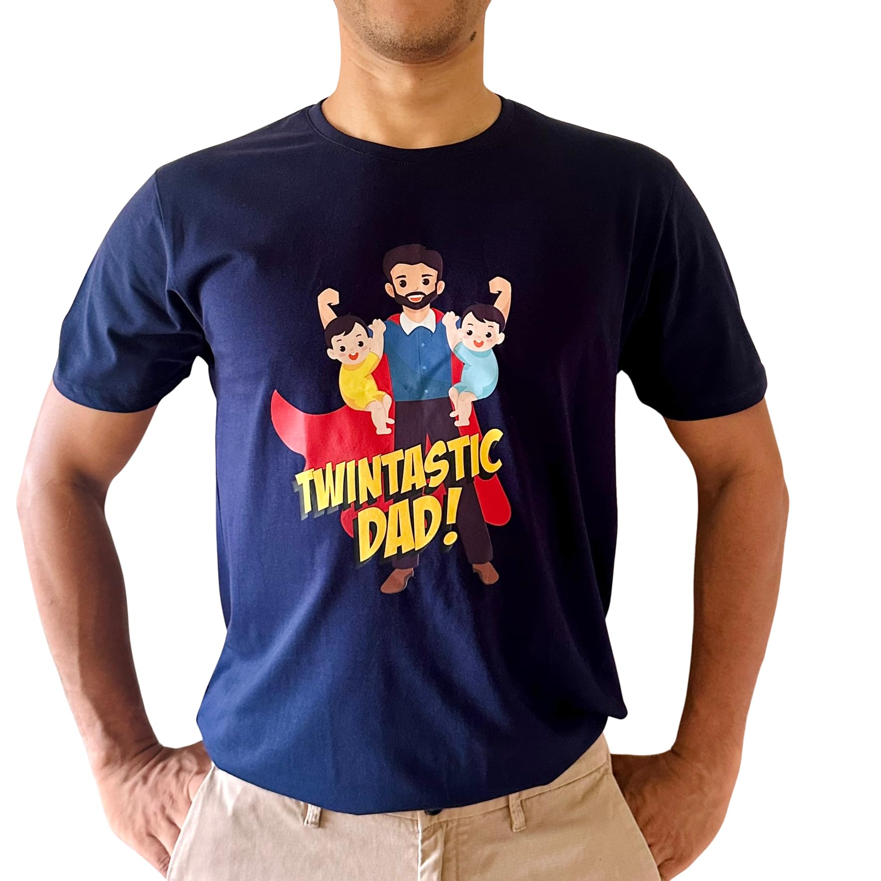 Twintastic Dad Tee for Twin Dads | Premium Cotton Round Neck Half Sleeves Printed T-Shirt | Tee for Twins Dads | Navy Blue-picture-42
