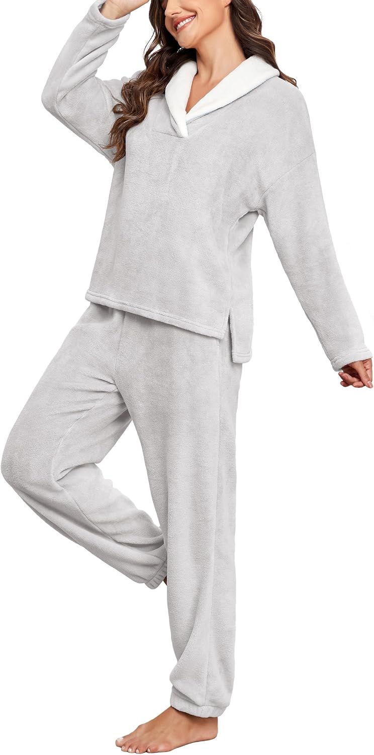PrinStory Womens Pajamas Winter Soft Fluffy Pajama Set Fuzzy Warm Pjs Flannel 2 Piece Plush Sleepwear Lounge Sets - Image 2