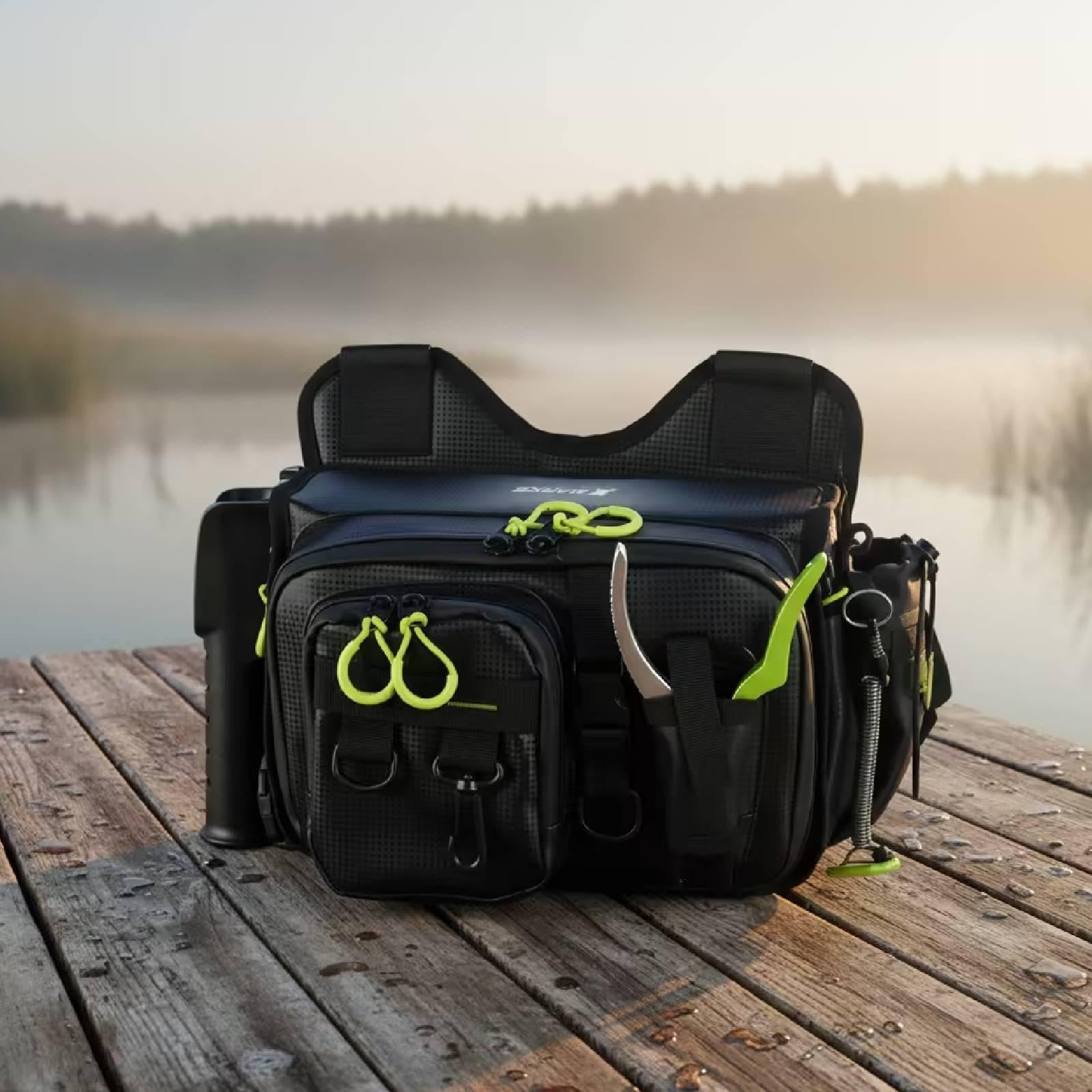 Borsa da Pesca Multistrato Borsa Tattica Borsa Porta Canne Borsa Porta Esca Tracolla Impermeabile in Tela con Strati E Trasporto Leggero