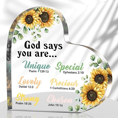 Chunful Regalo cristiano para mujeres, girasoles, regalos para oficina, oraciones inspiradoras de pisapapeles, escritura religiosa, flor