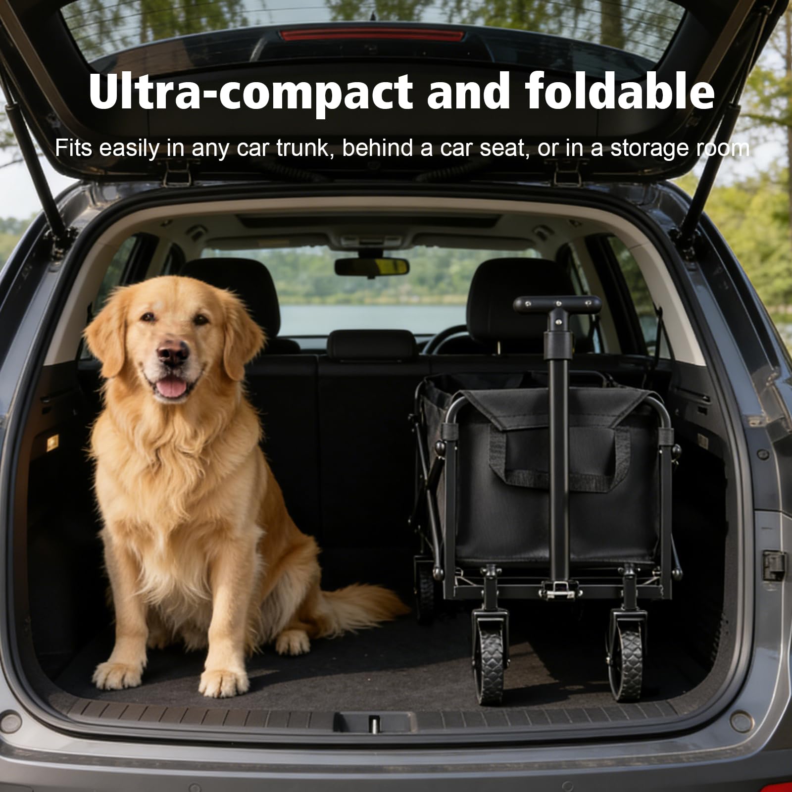 Carrello pieghevole leggero e compatto, pieghevole, portata 50 kg, con manico regolabile, salvaspazio, per la spesa, campeggio, spiaggia, gite, tessuto Oxford, nero, mini