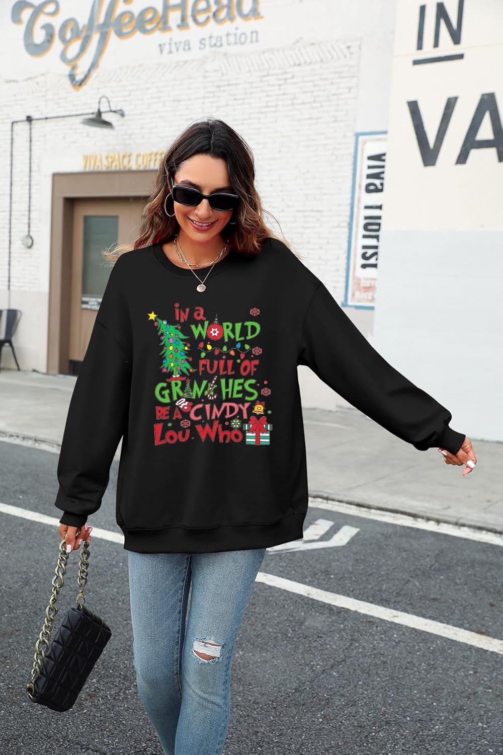 KIMSOONG Christmas Sweatshirt for Women Be A Cindy Lou Who Shirt Cute Christmas Graphic Tshirts Oversized Long sleeve Tops - Image 7