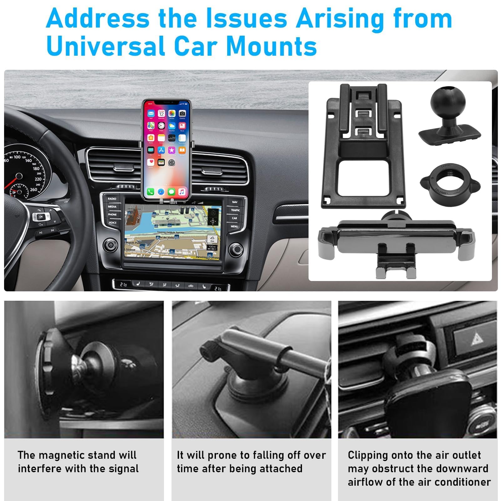 TTCR-II Custom Fits Base de Support de Téléphone de Voiture Compatible avec VW Golf 7 2014-2020, Support de Smartphone de Voiture Réglable Rotatif à 360° Golf 7 Accessoire