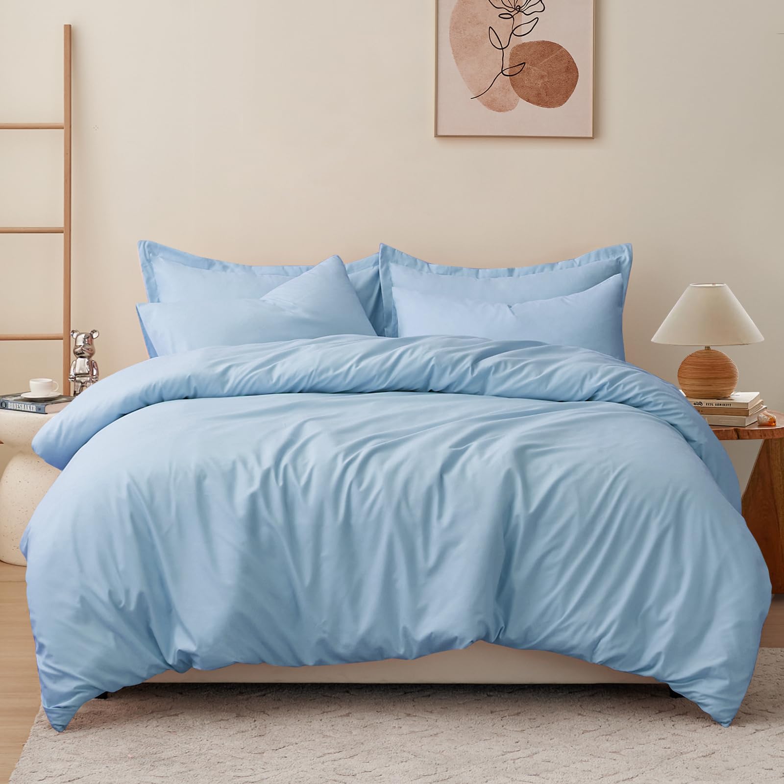 RUIKASI Set Copripiumino Matrimoniale 240x220 - Monocromatico 3 Pezzi Copripiumino Set di Due Federe 50x80 cm inclusi, Microfibra, Facile Da Gestire e Morbida, Azzurro Chiaro