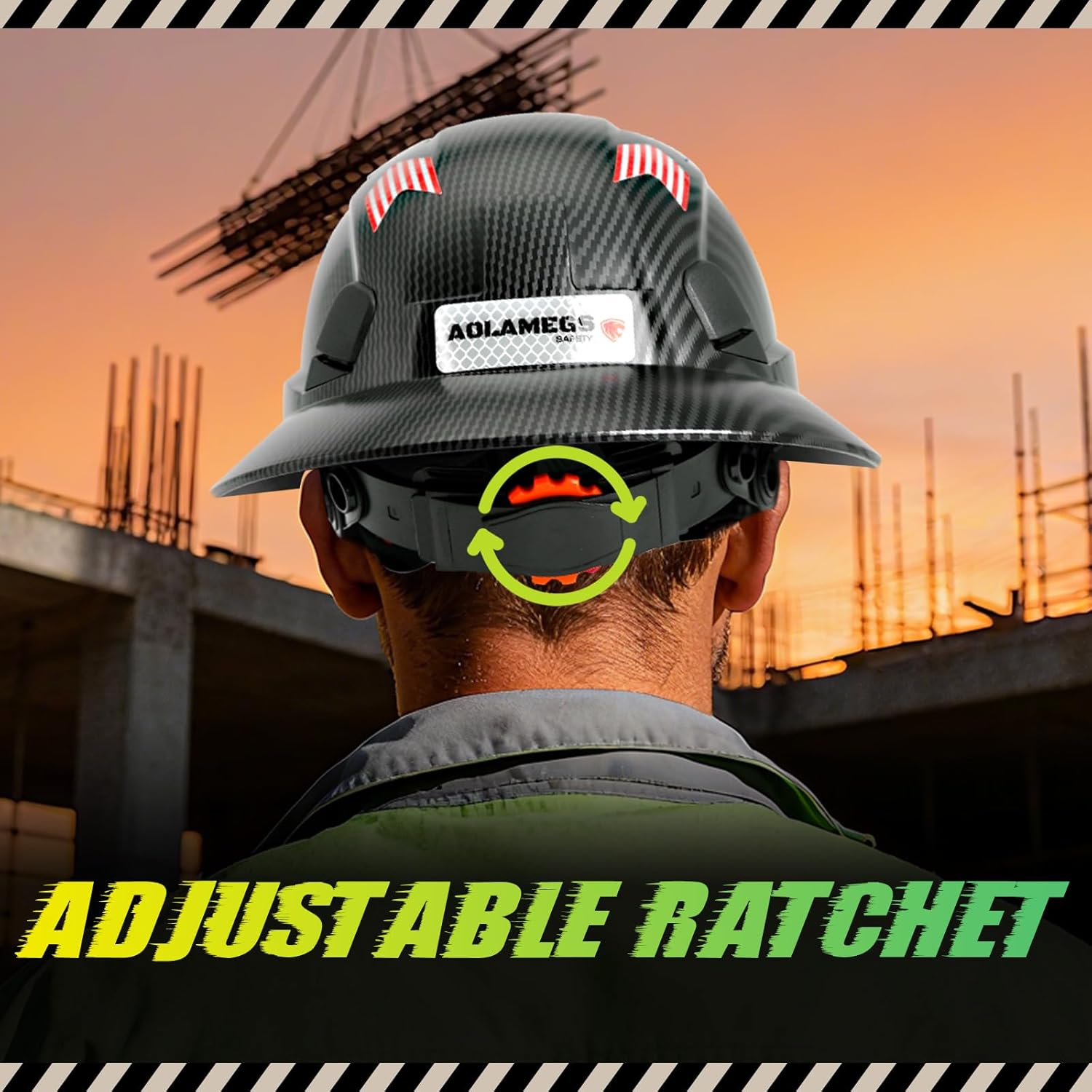 Carbon Fiber Pattern Full Brim Hard Hat with Visor-OSHA Approved Construction Safety Helmet for Men Women,ANSI Z89.1 Vented Reflective Hardhat with Hard Hat Chin Strap,6-Point Suspension