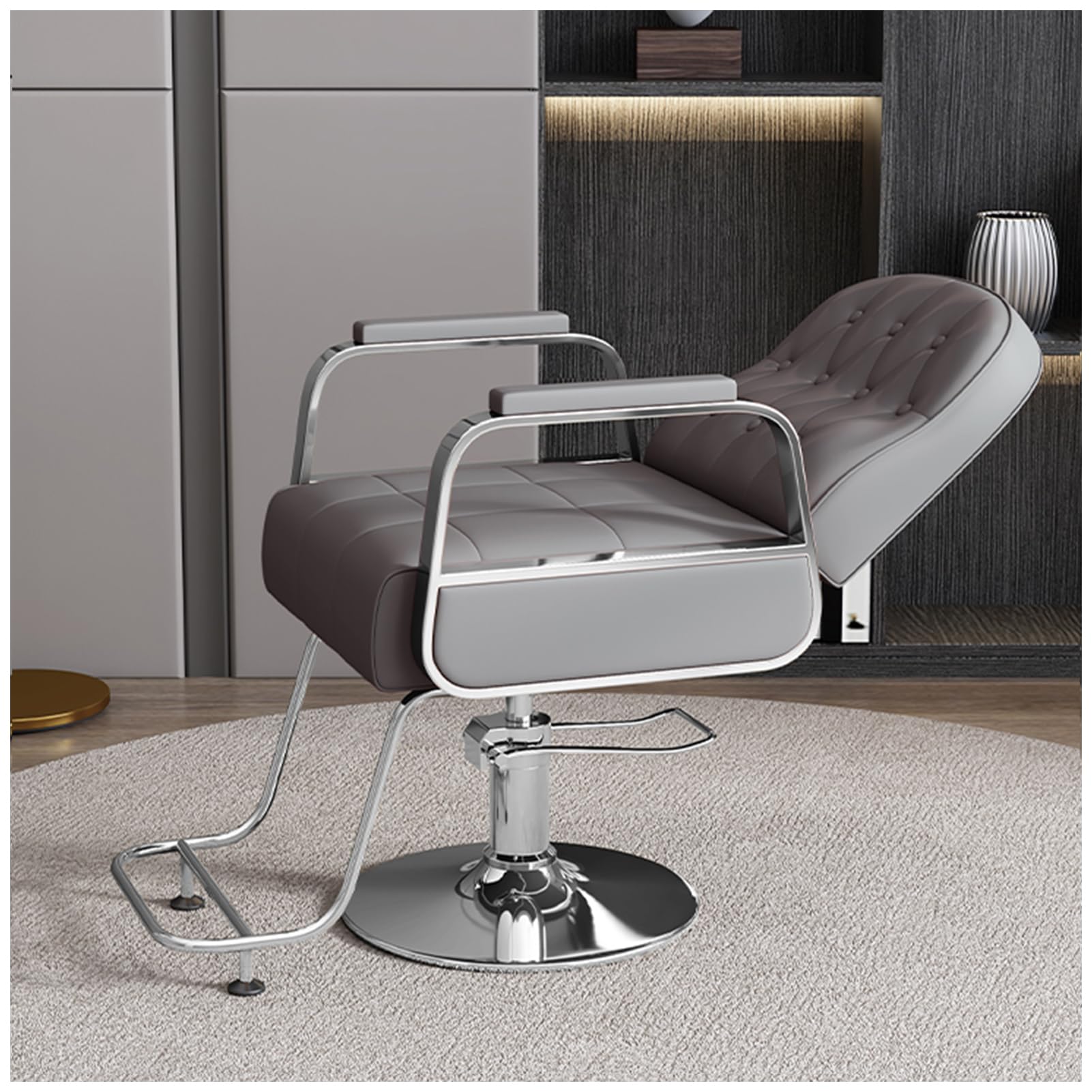 OZBMA Salon Barber Chair, Professional Classic Hydraulic Reclining Hairdressing Chair with Adjustable Height, 360° Swivel Haircut Styling Chair,Gray,A (Grey A)