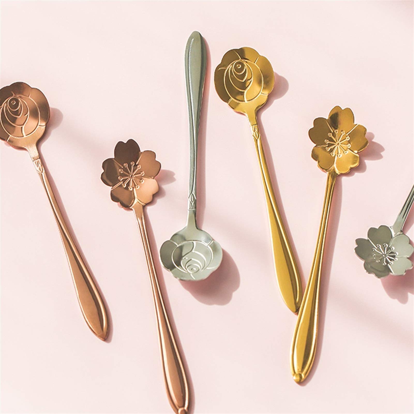Cucharas de Postre Acero inoxidable creativo, té de leche, varilla de agitación de café, mango largo, cuchara de cerezo, cuchara de helado, cuchara de postre, cuchara de agitación ​Cucharas de Cóctel