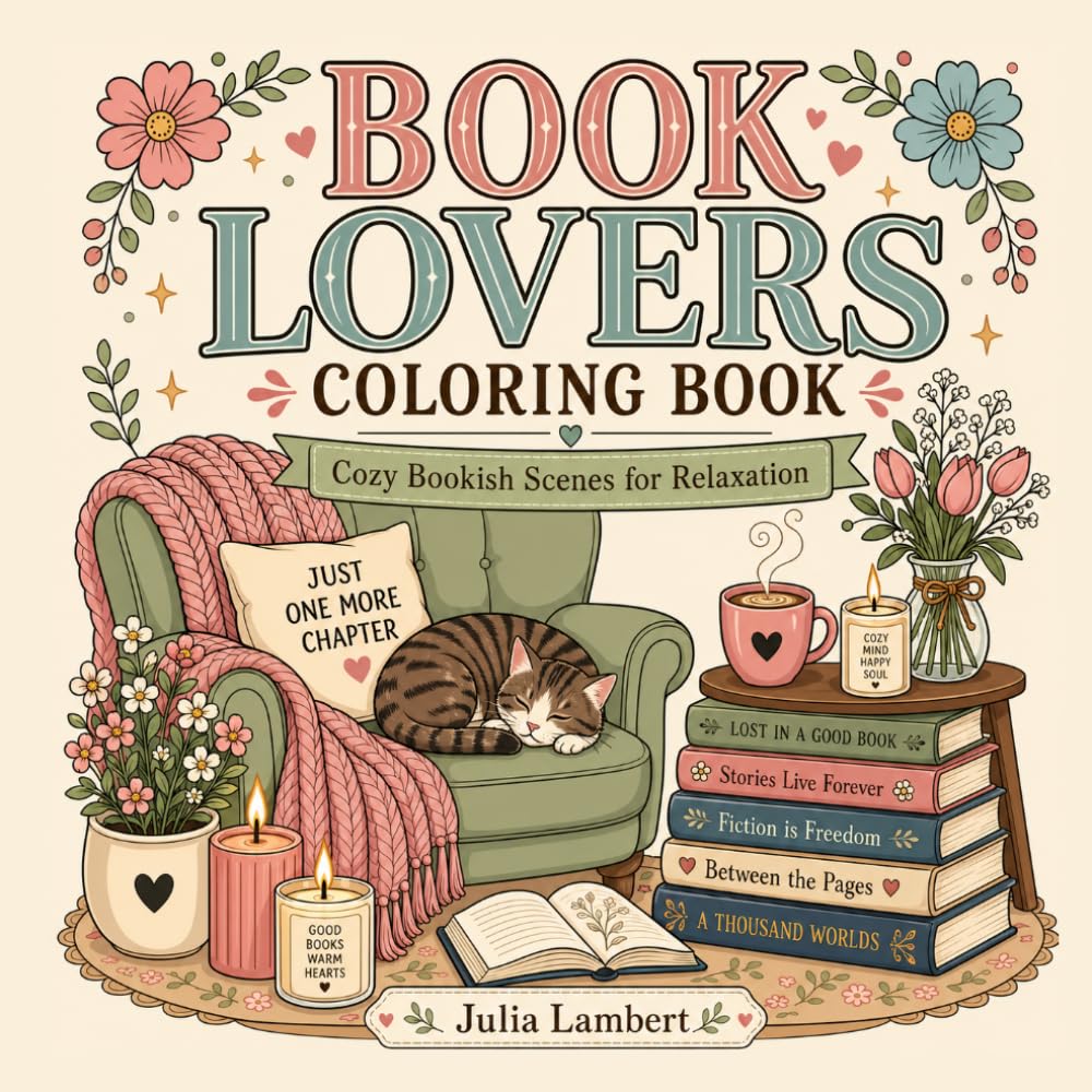 Book Lovers Coloring Book: 30 Bold and Easy Coloring Pages for Book Lovers with Cozy Bookish Libraries, Reading Nooks, Coffee, Cats, and Relaxing Scenes for Adults