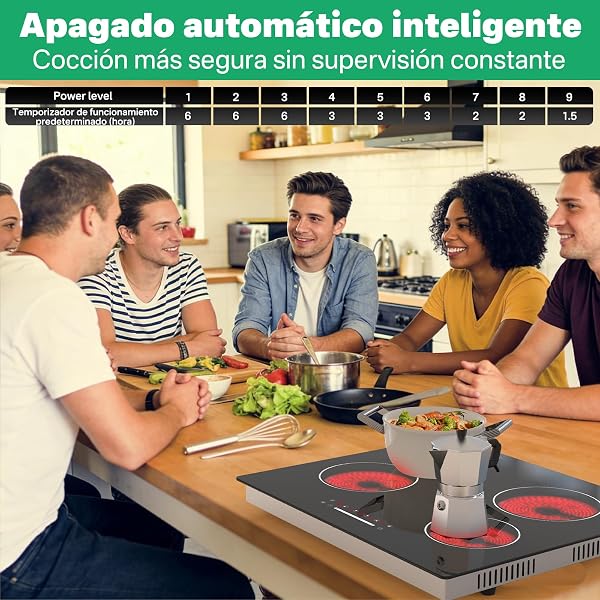 Placa Vitrocerámica 60 cm 4 Zonas, 6000W Integrable, Control Táctil Deslizante, Zonas de Cocción de Anillo Único, Sin Enchufe Conexión Directa - 5