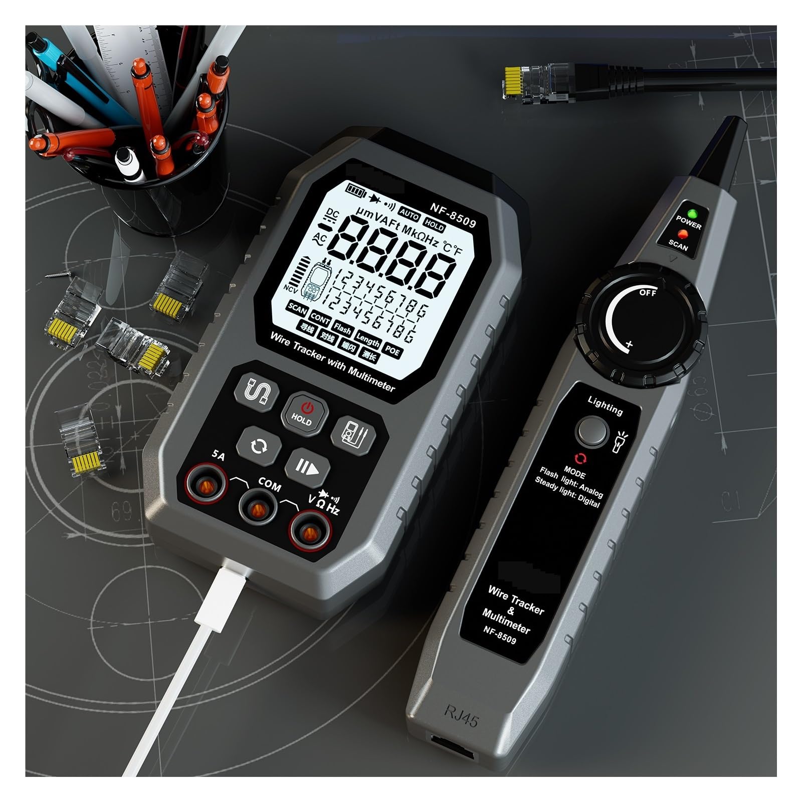 Tester Kabli Sieciowych 2 W 1 Multimetr Rezystancja Napięcia Prądu Wyszukiwarka Kabli Do Testu POE NCV AC DC LCD Wire Tracke