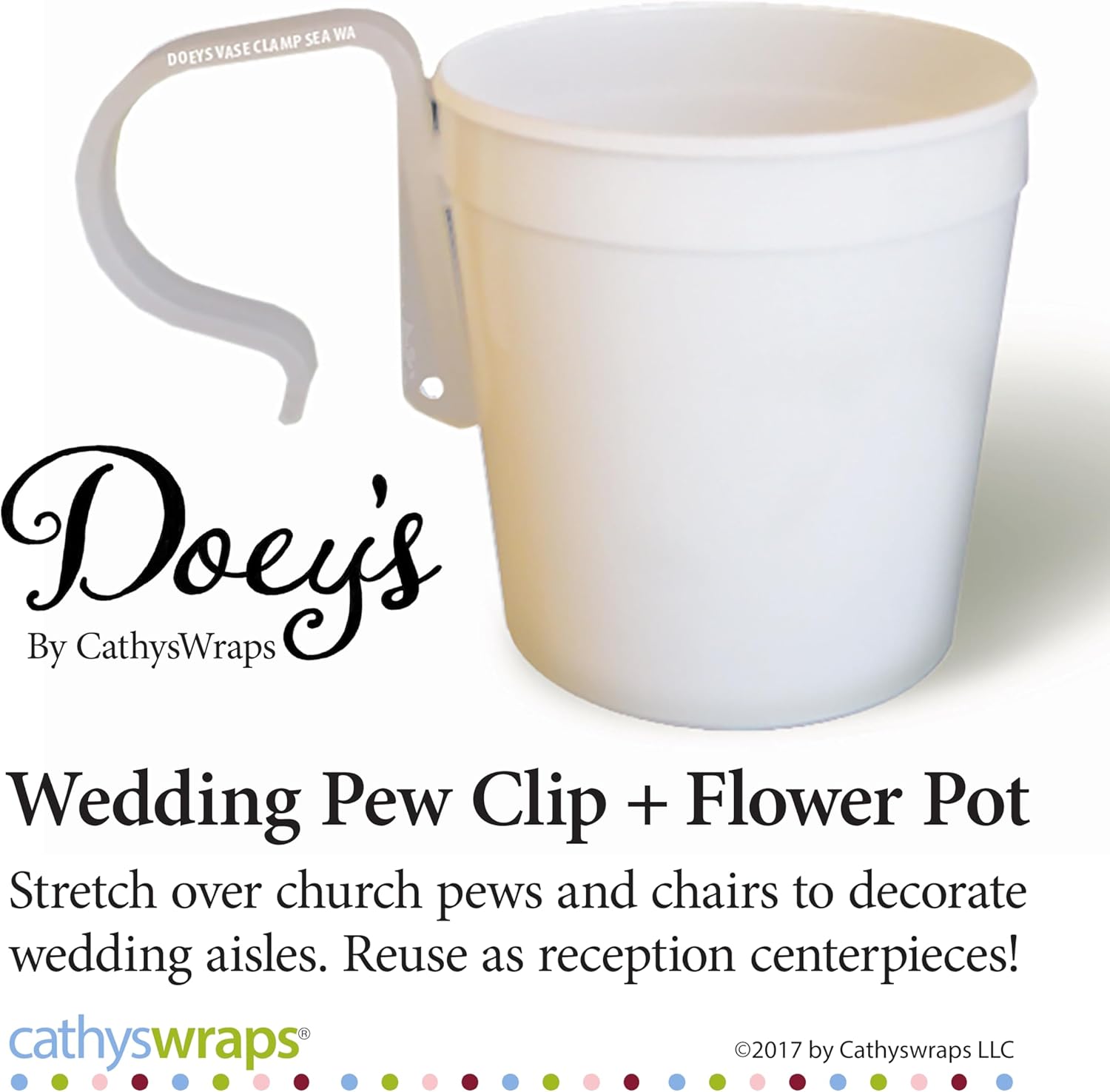 Doey's Church Pew Clip & Flower Vase Made in USA Double as Wedding Ceremony & Reception Decorations (6-Pack) Secure Fresh Floral Arrangements to Pew End, Bench, Chair. Reuse Flowers on Tables