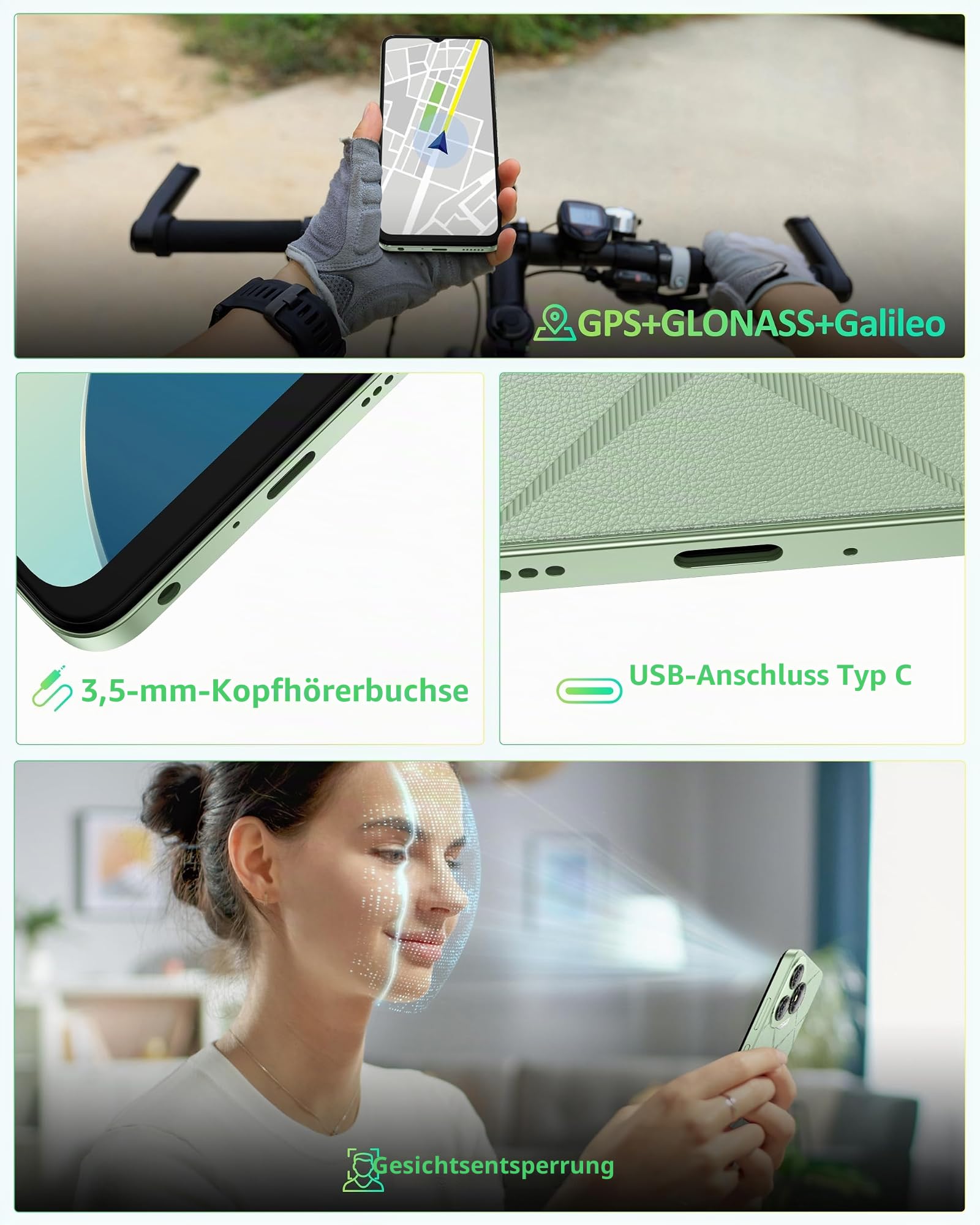 Ulefone Note 19 Handy Android 14, 6GB RAM+64GB ROM/SD-512GB, 6.56" HD+ Octa Core, 5000mAh Akku, 8MP+5MP Kamera Smartphone Ohne Vertrag DREI Kartenfächer Dual SIM 4G/Face ID/GPS/OTG/FM Schwarz