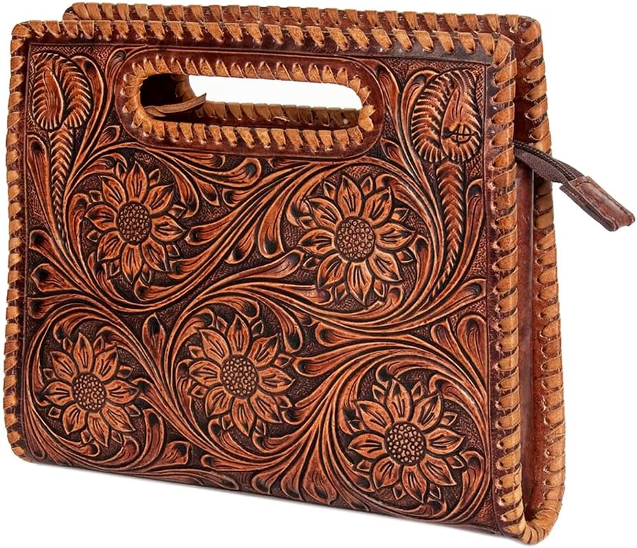 American Darling Clutch Hand Tooled Genuine Leather Women Bag Western Handbag Purse